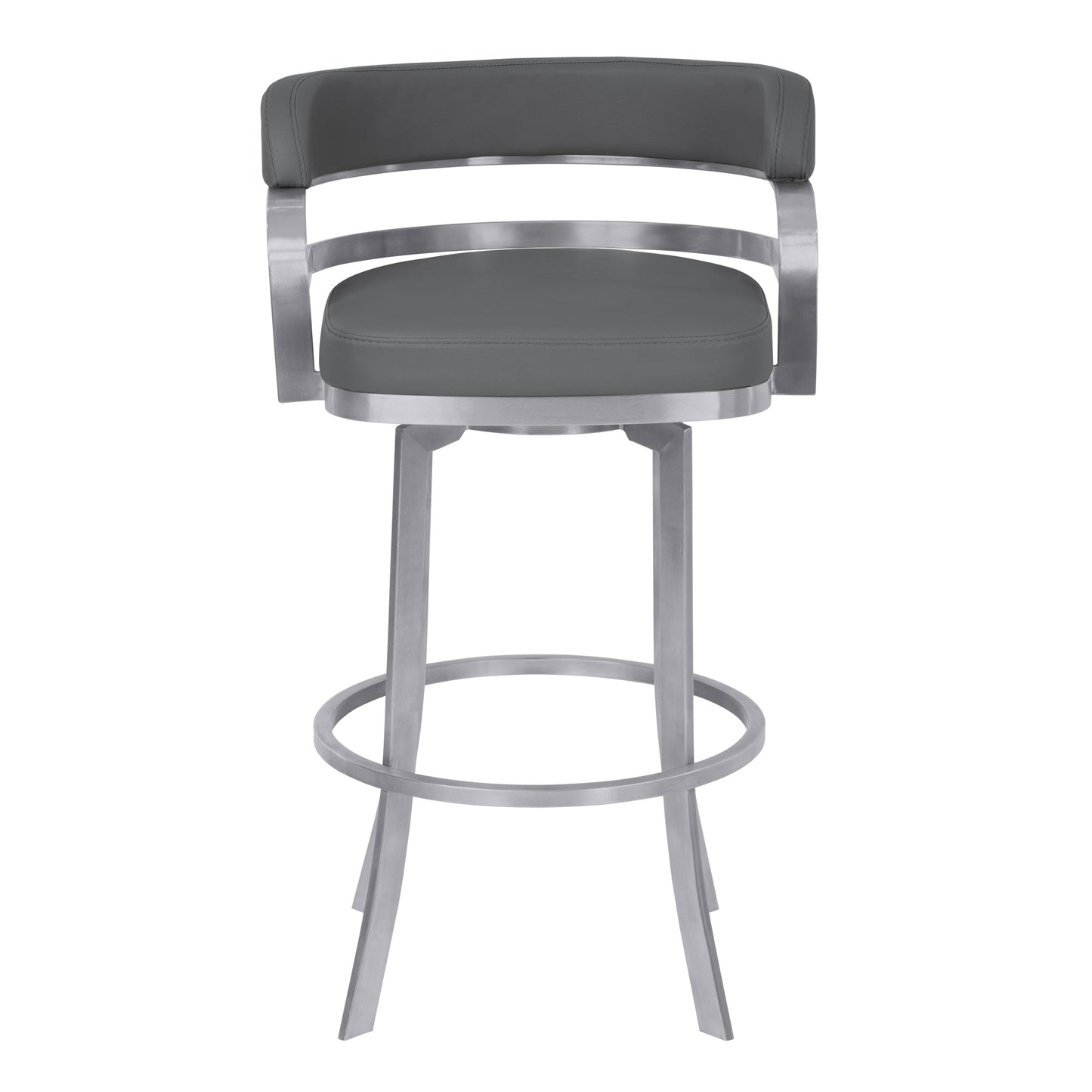 Prinz 26" Counter Height Swivel Gray Faux Leather and Brushed Stainless Steel Bar Stool