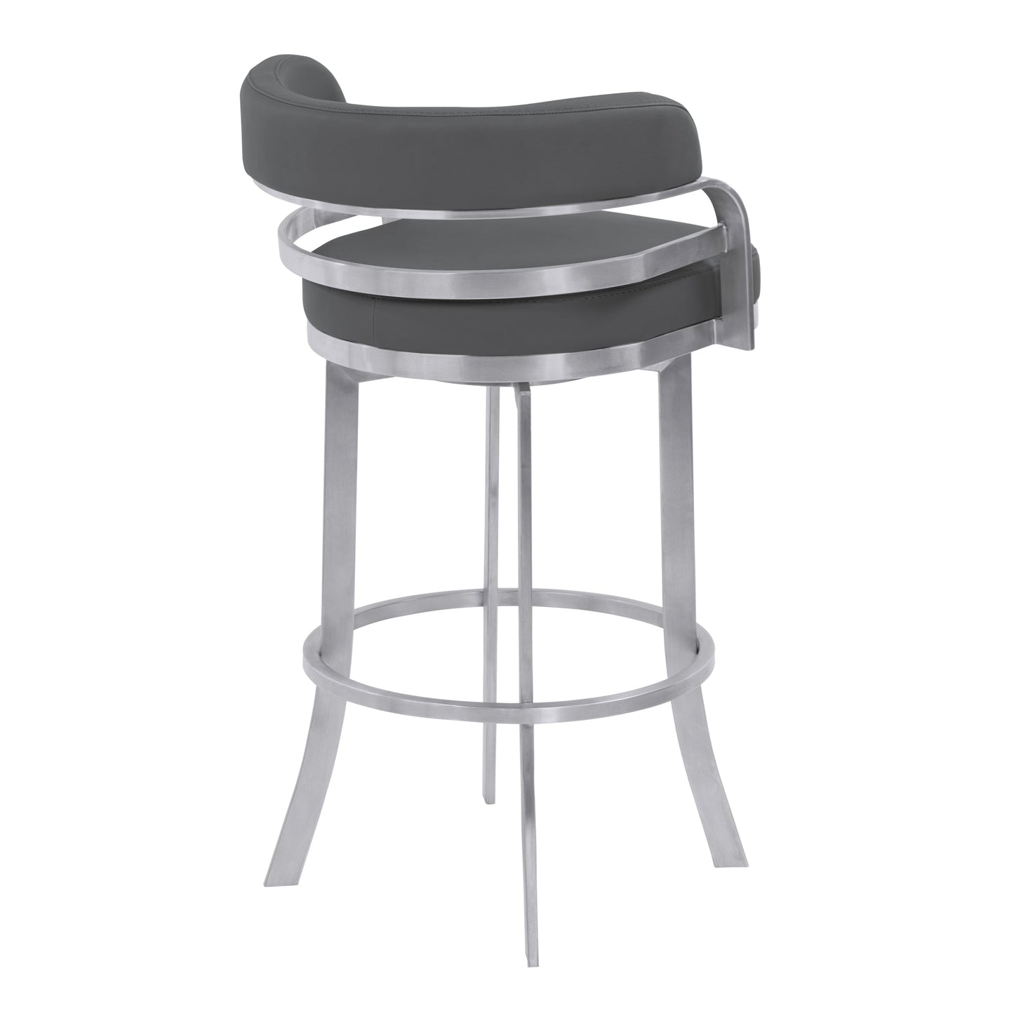 Prinz 26" Counter Height Swivel Gray Faux Leather and Brushed Stainless Steel Bar Stool