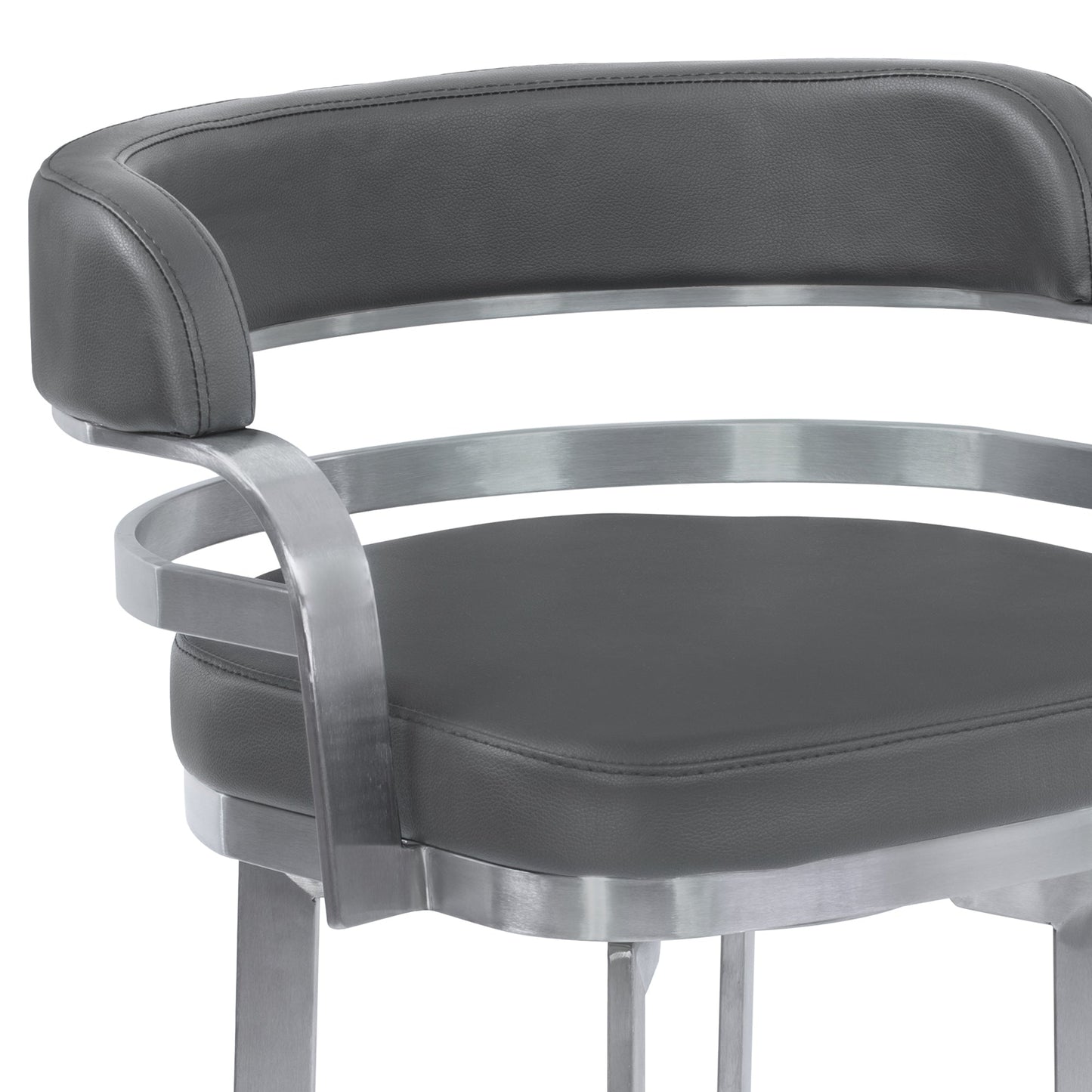 Prinz 26" Counter Height Swivel Gray Faux Leather and Brushed Stainless Steel Bar Stool