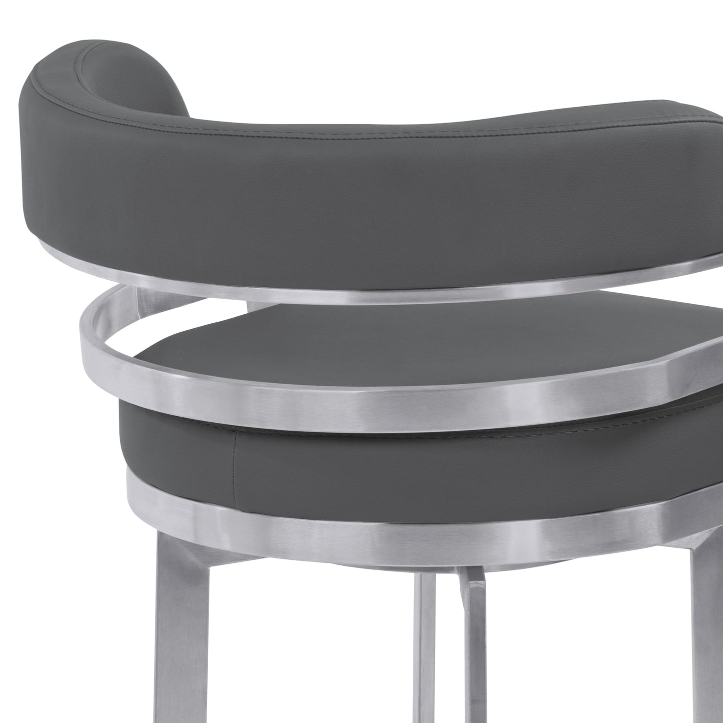 Prinz 26" Counter Height Swivel Gray Faux Leather and Brushed Stainless Steel Bar Stool