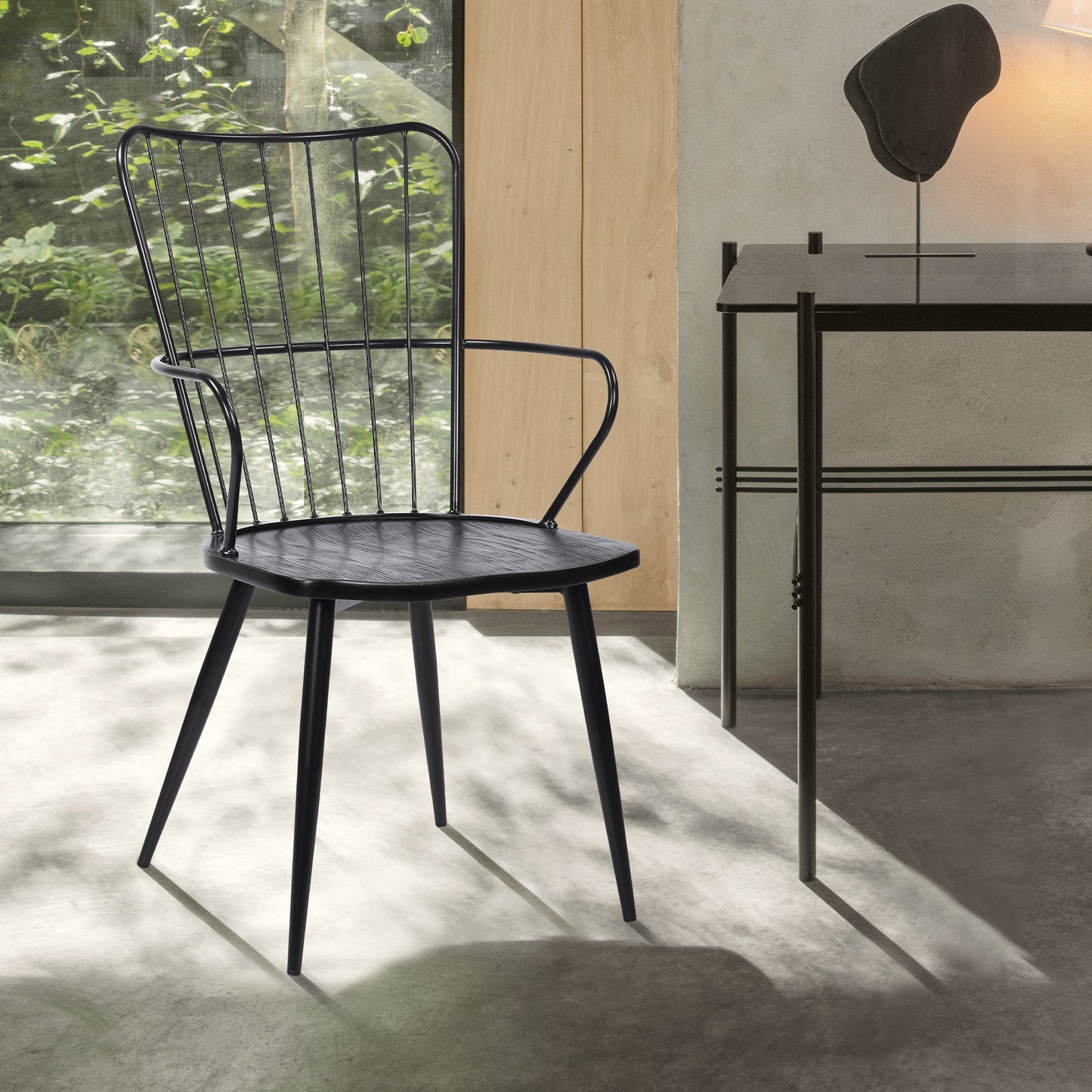 Parisa High Back Steel Framed Side Chair in Black Powder Coated Finish and Black Brushed Wood