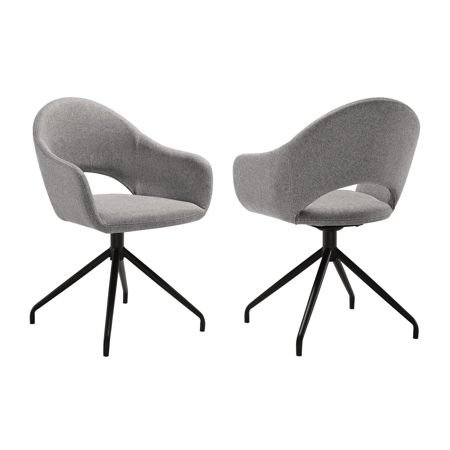 Pria Swivel Upholstered Dining Chair in Gray Fabric with Black Metal Legs - Set of 2