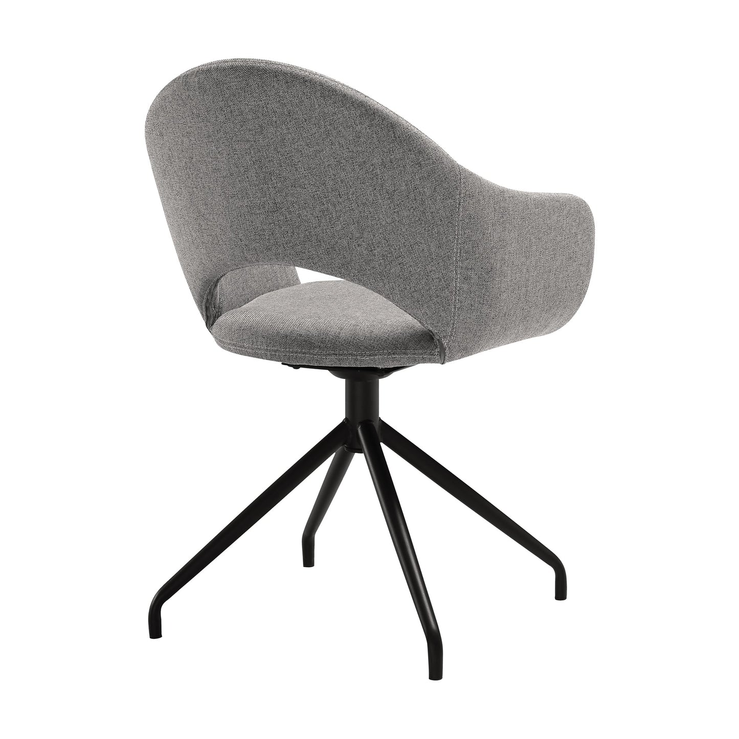 Pria Swivel Upholstered Dining Chair in Gray Fabric with Black Metal Legs - Set of 2