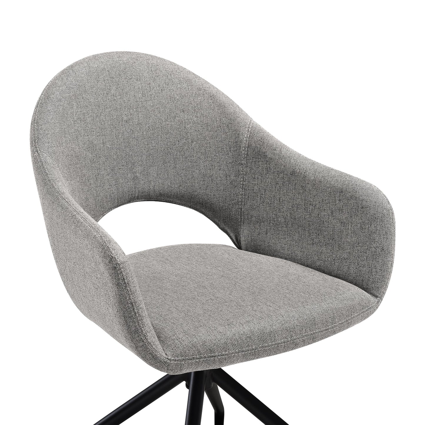 Pria Swivel Upholstered Dining Chair in Gray Fabric with Black Metal Legs - Set of 2