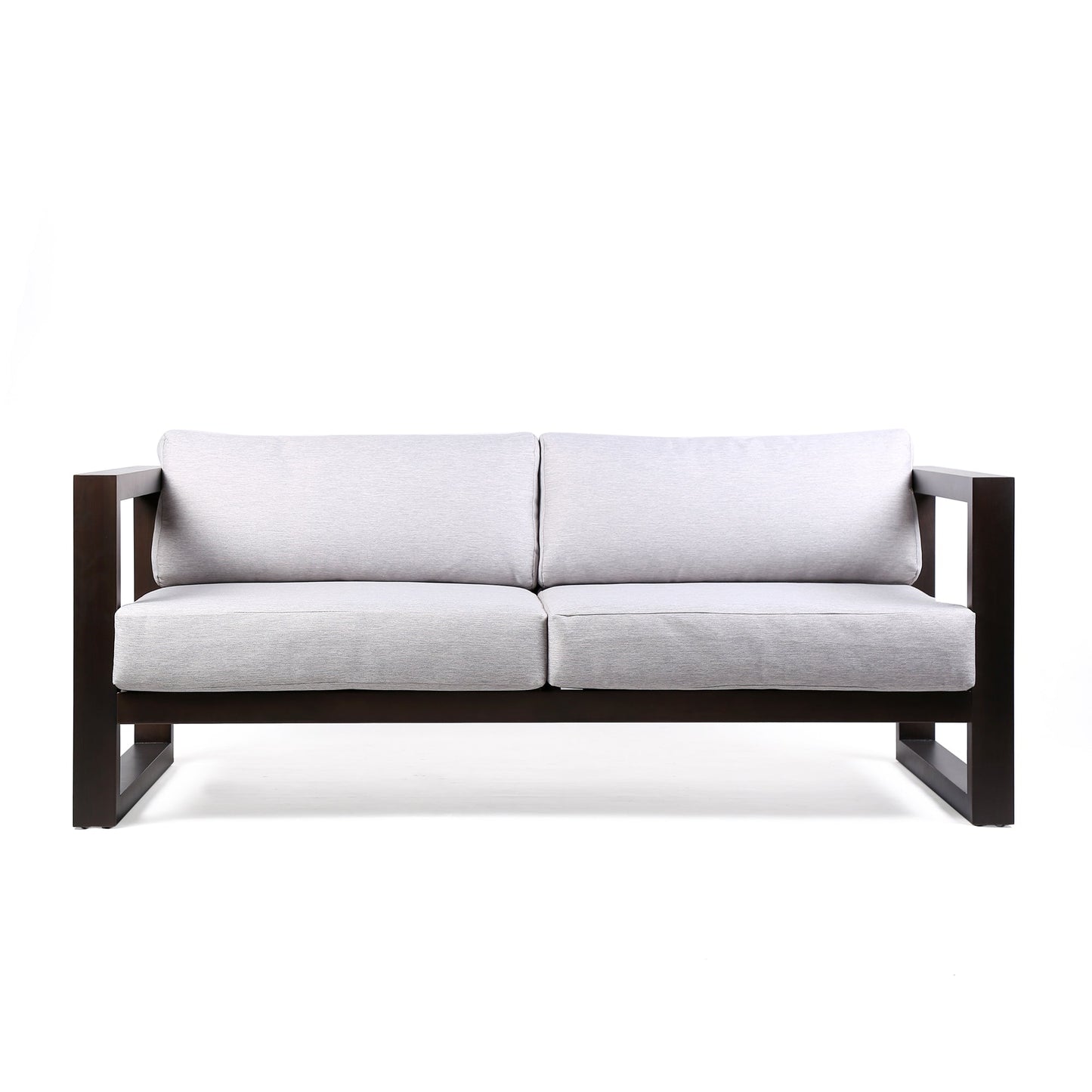 Paradise Outdoor Dark Eucalyptus Wood Sofa with Gray Cushions