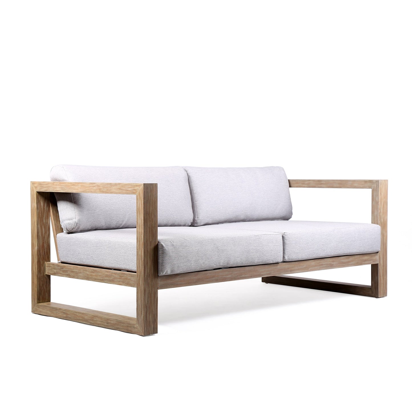 Paradise Outdoor Light Eucalyptus Wood Sofa with Gray Cushions