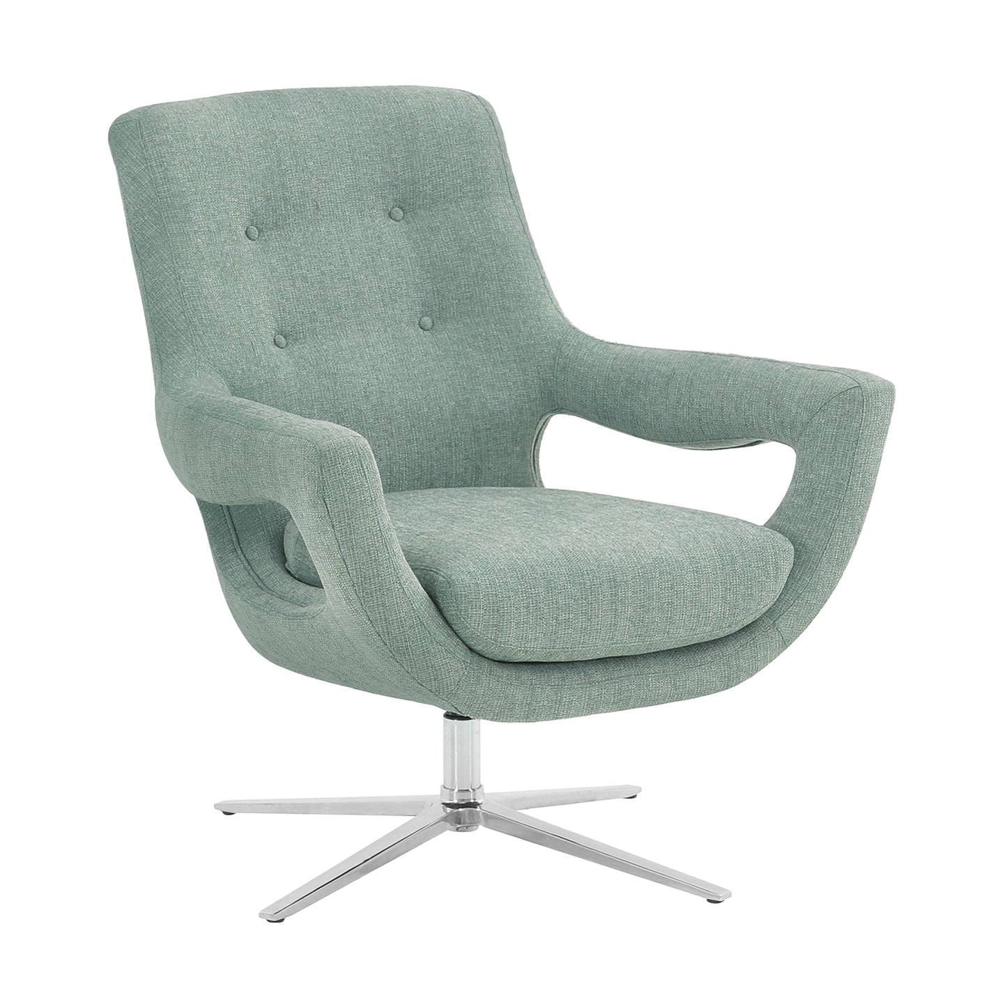 Quinn Contemporary Adjustable Swivel Accent Chair in Polished Steel Finish with Spa Blue Fabric