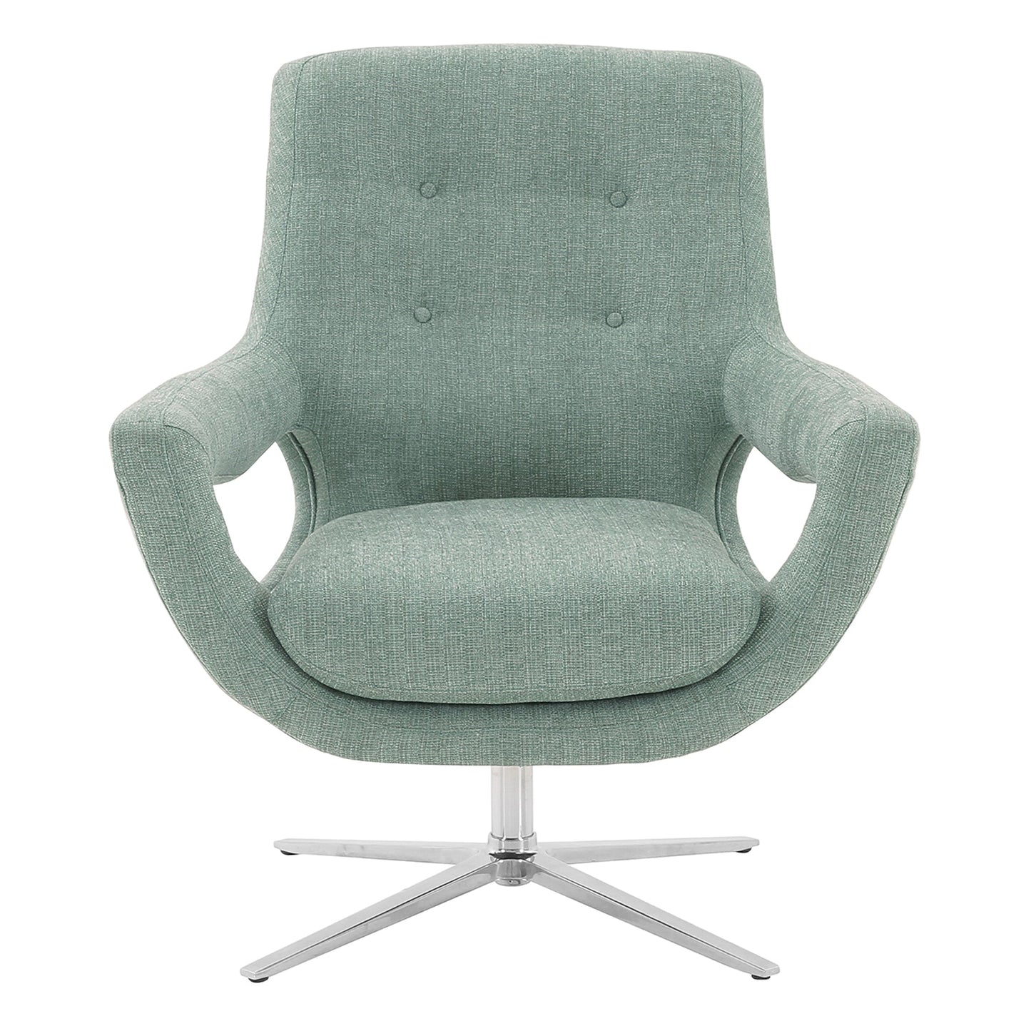 Quinn Contemporary Adjustable Swivel Accent Chair in Polished Steel Finish with Spa Blue Fabric