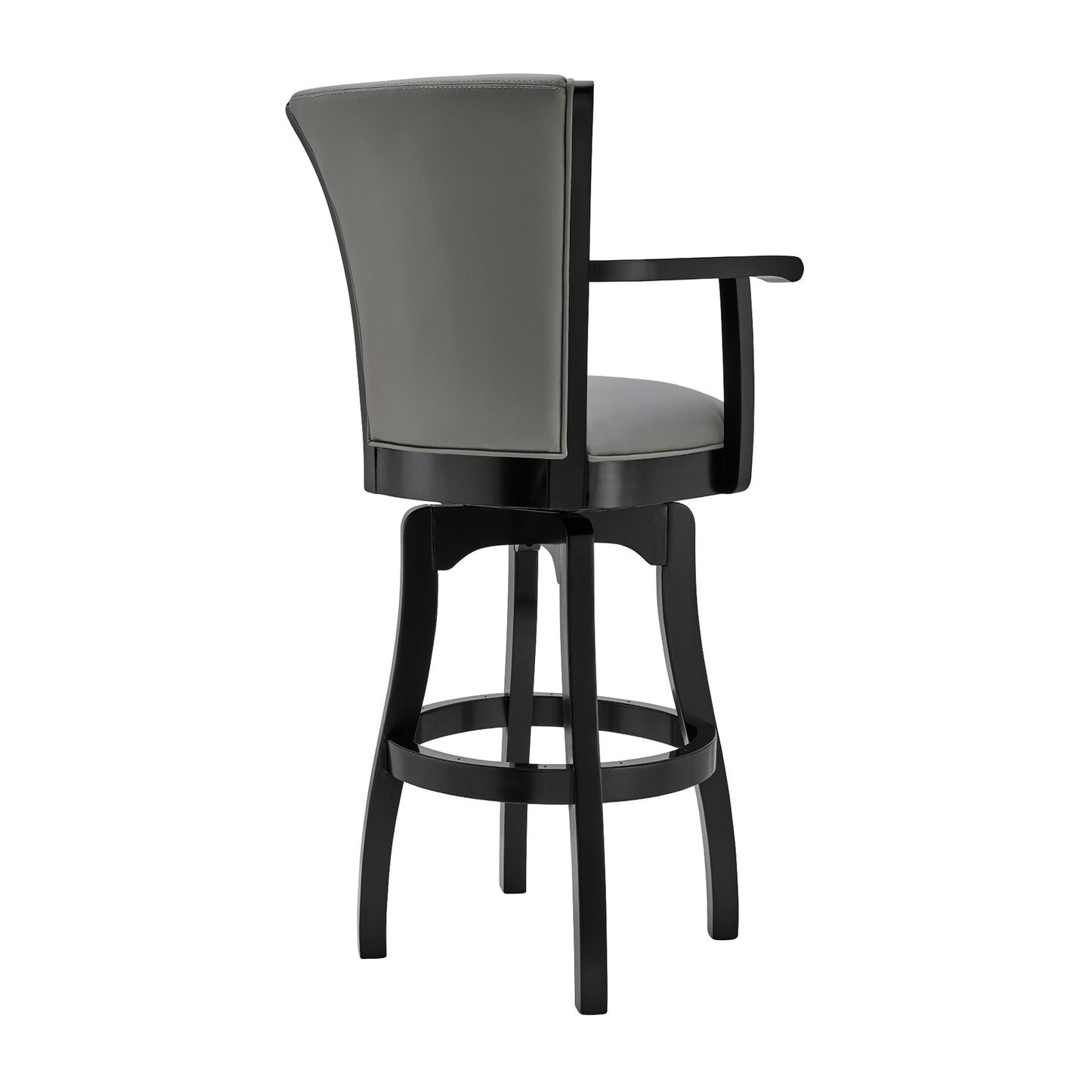 Raleigh 26" Counter Height Swivel Gray Faux Leather and Black Wood Arm Bar Stool