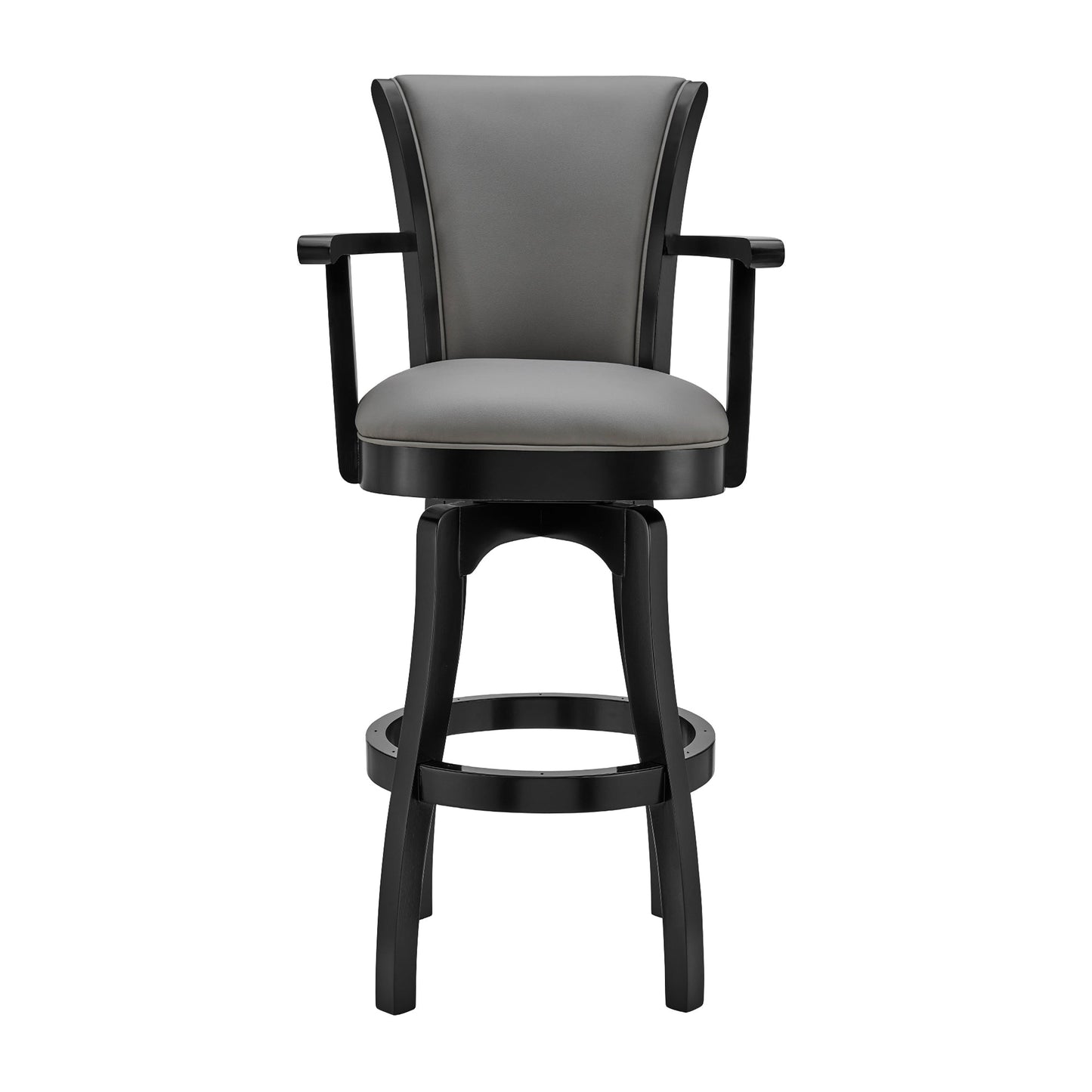 Raleigh 30" Bar Height Swivel Gray Faux Leather and Black Wood Arm Bar Stool