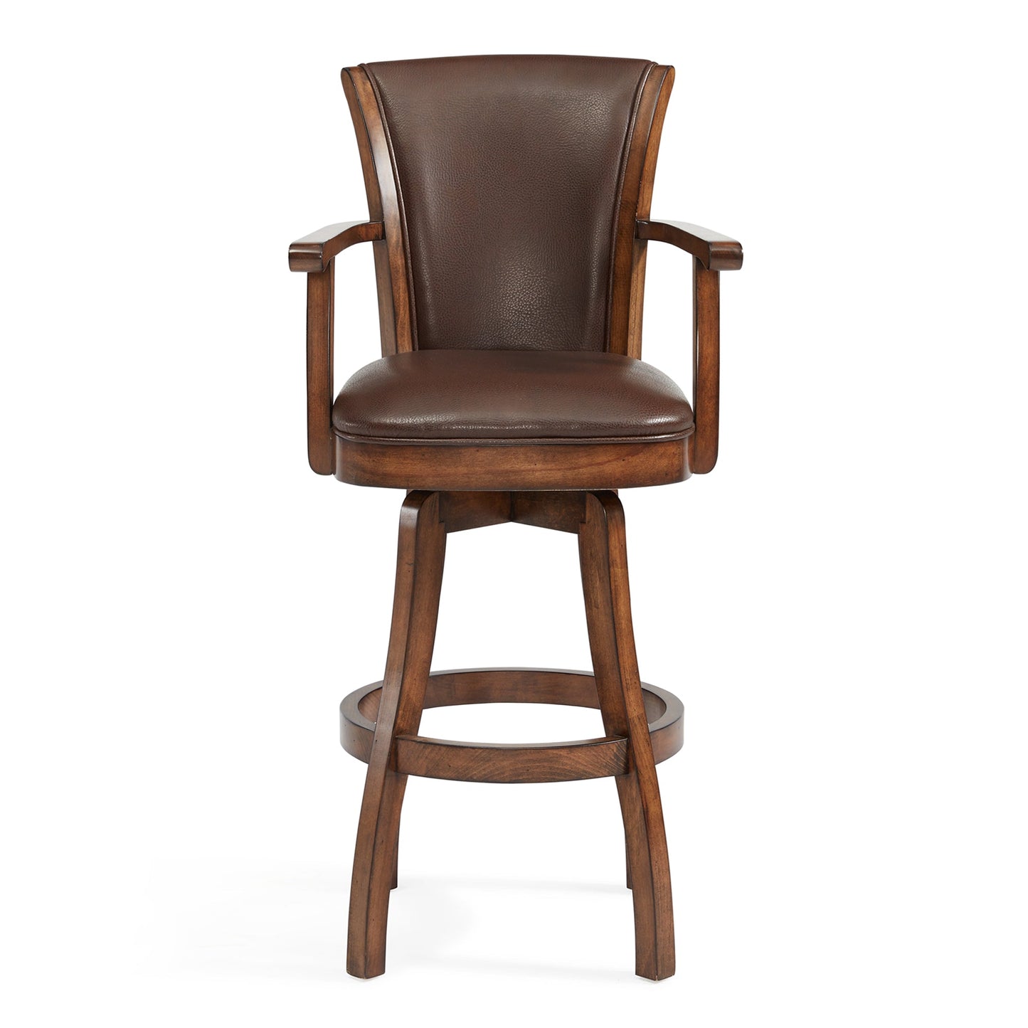 Raleigh 26" Counter Height Swivel Kahlua Faux Leather and Chestnut Wood Arm Bar Stool