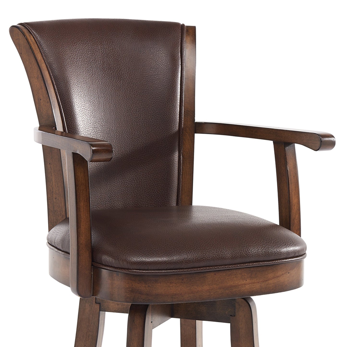 Raleigh 26" Counter Height Swivel Kahlua Faux Leather and Chestnut Wood Arm Bar Stool