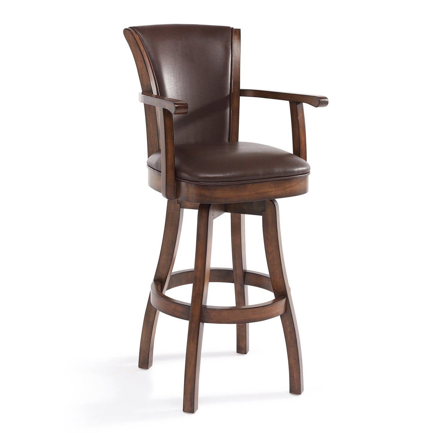 Raleigh 30" Bar Height Swivel Kahlua Faux Leather and Chestnut Wood Arm Bar Stool