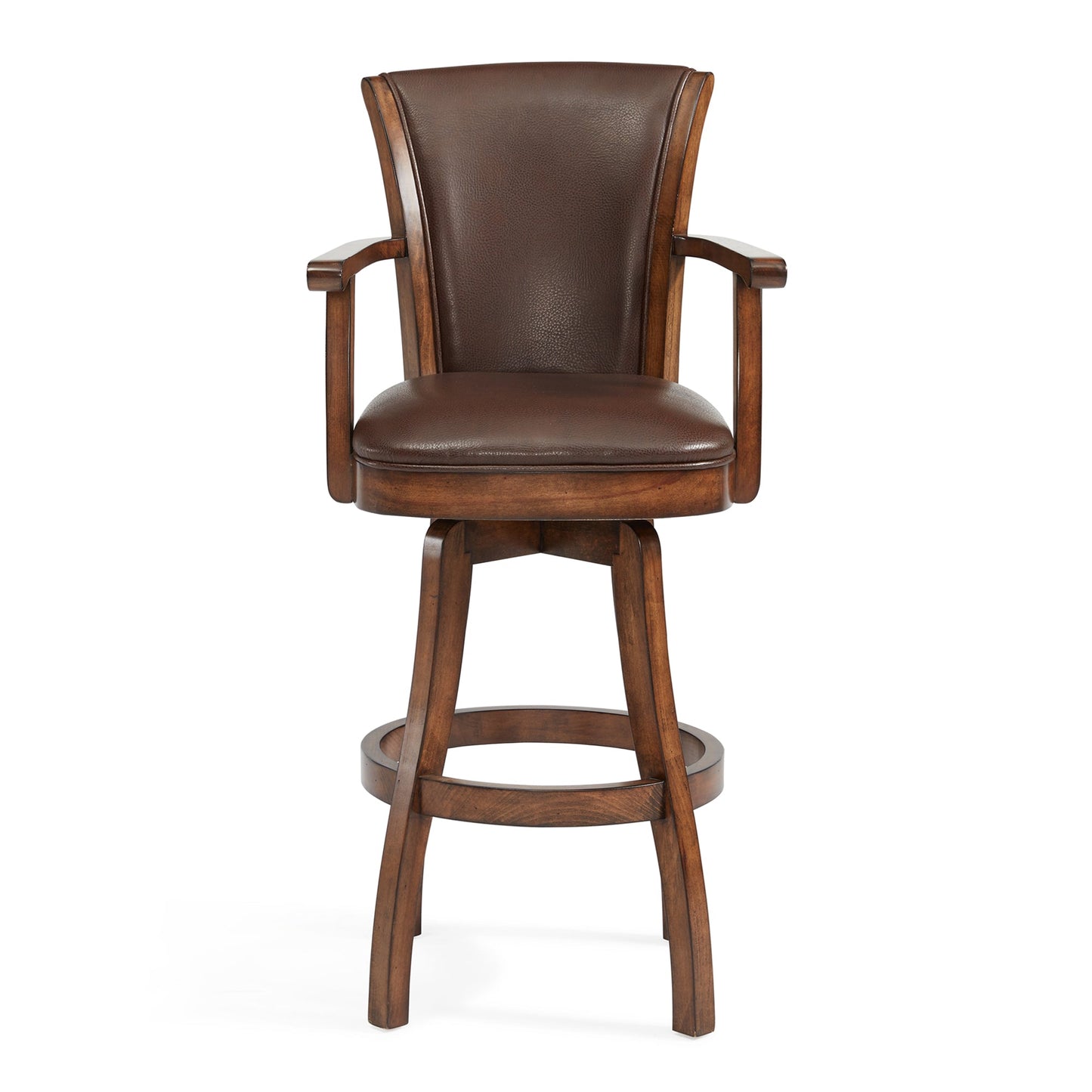 Raleigh 30" Bar Height Swivel Kahlua Faux Leather and Chestnut Wood Arm Bar Stool