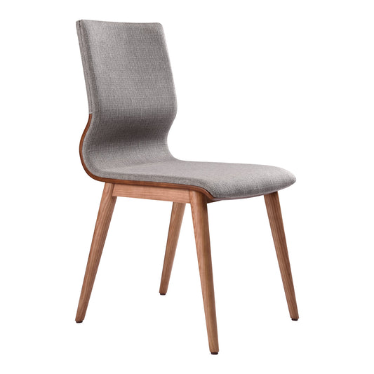 Robin Mid-Century Dining Chair in Walnut Finish and Gray Fabric - Set of 2