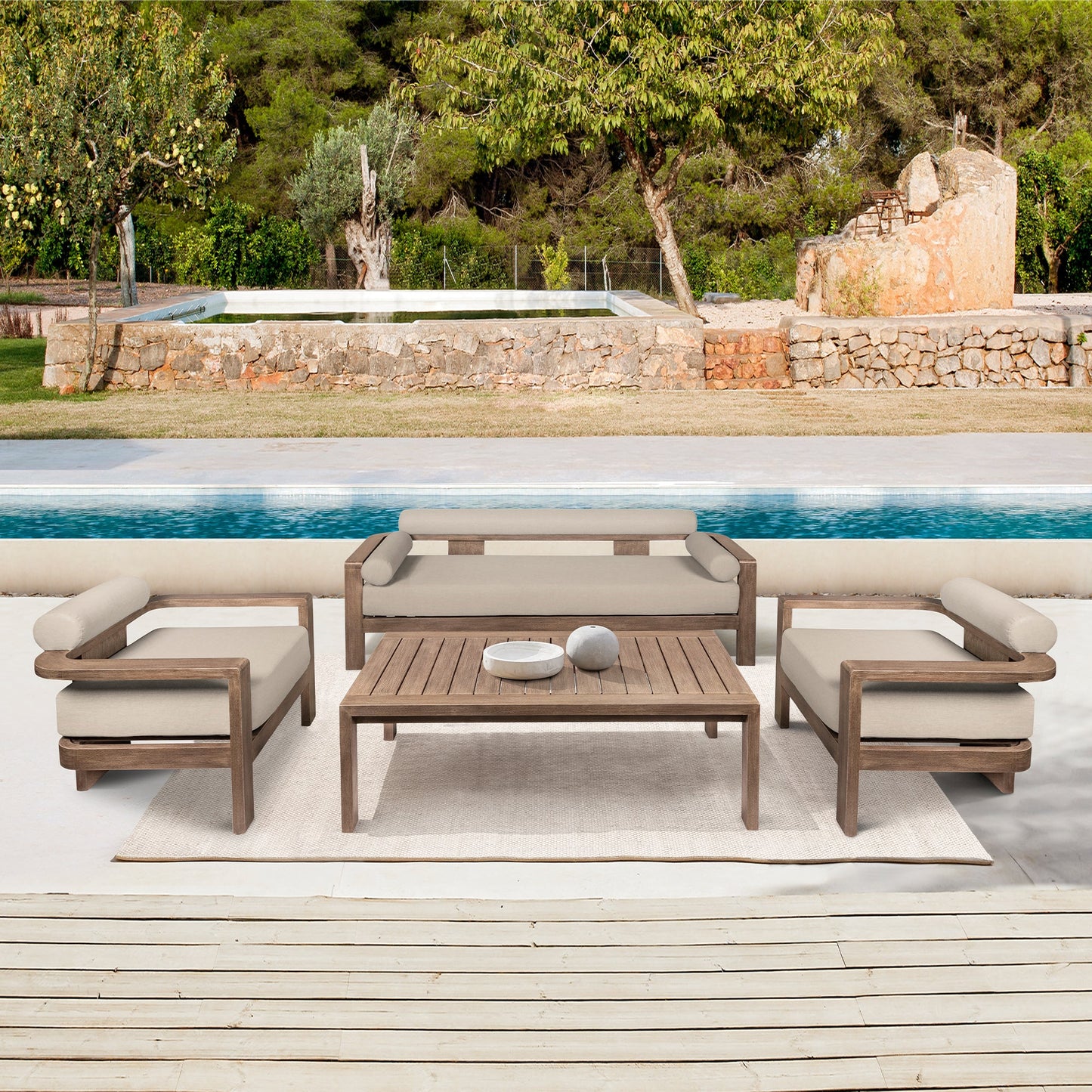 Relic Outdoor Patio Coffee Table in Weathered Eucalyptus Wood