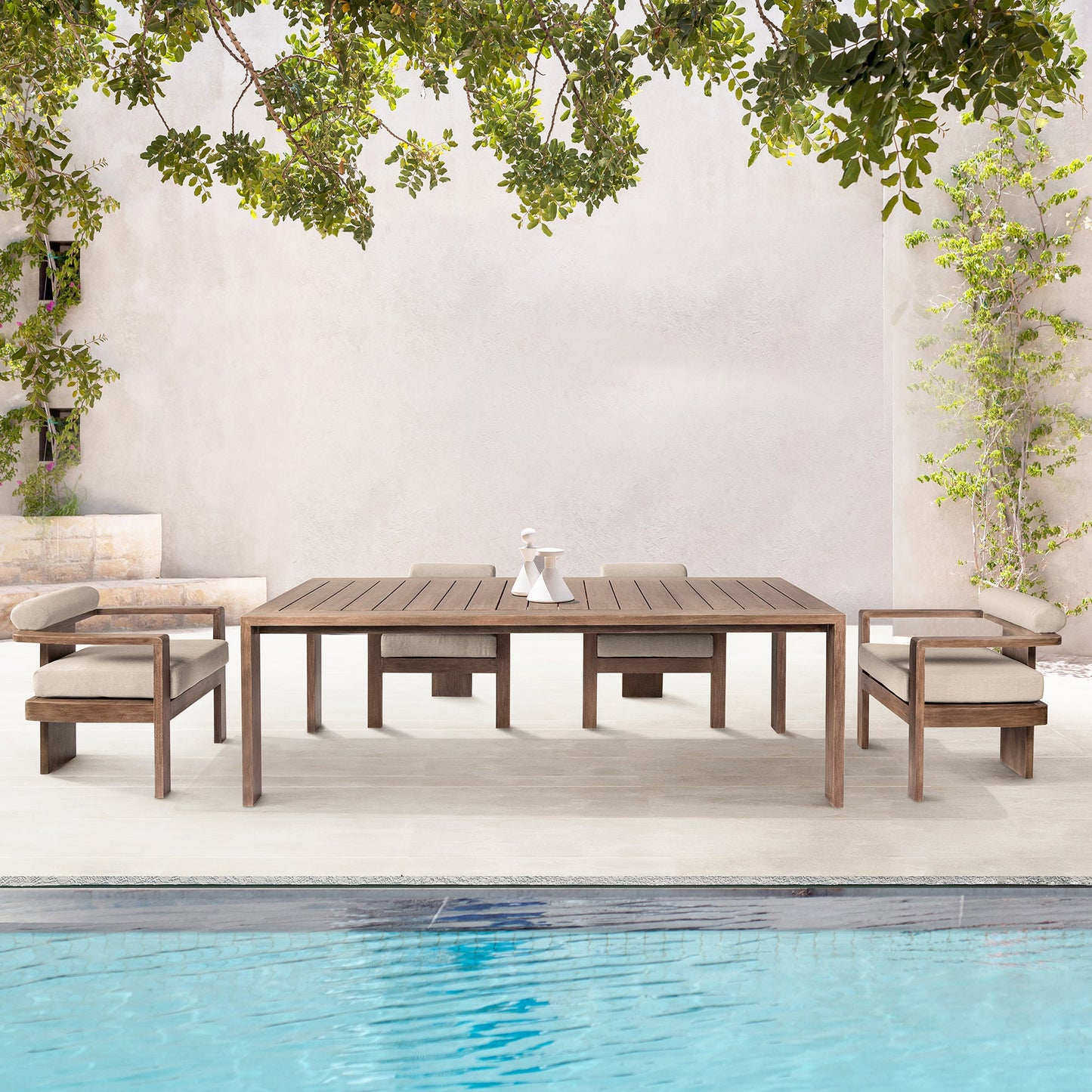 Relic Outdoor Patio Dining Table in Weathered Eucalyptus Wood