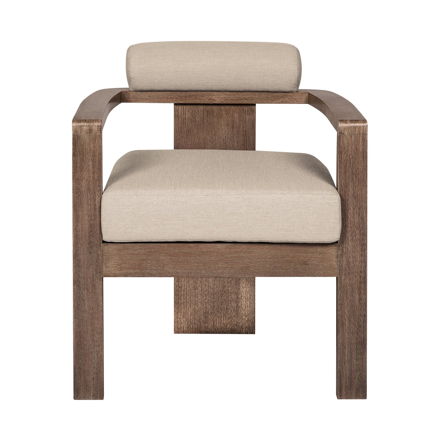 Relic Outdoor Patio Dining Chair in Weathered Eucalyptus Wood with Taupe Olefin Cushions