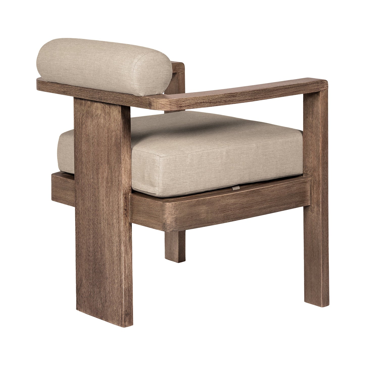 Relic Outdoor Patio Dining Chair in Weathered Eucalyptus Wood with Taupe Olefin Cushions