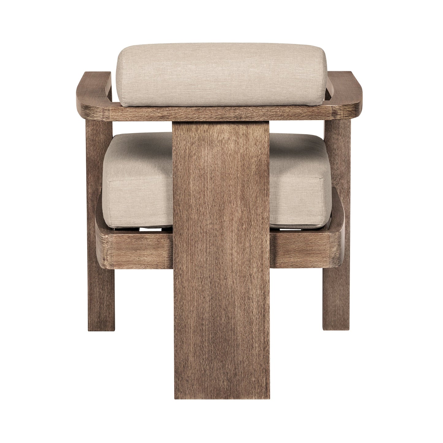 Relic Outdoor Patio Dining Chair in Weathered Eucalyptus Wood with Taupe Olefin Cushions