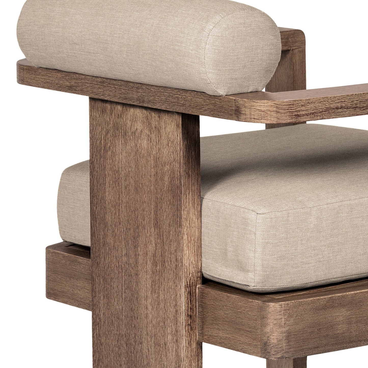 Relic Outdoor Patio Dining Chair in Weathered Eucalyptus Wood with Taupe Olefin Cushions