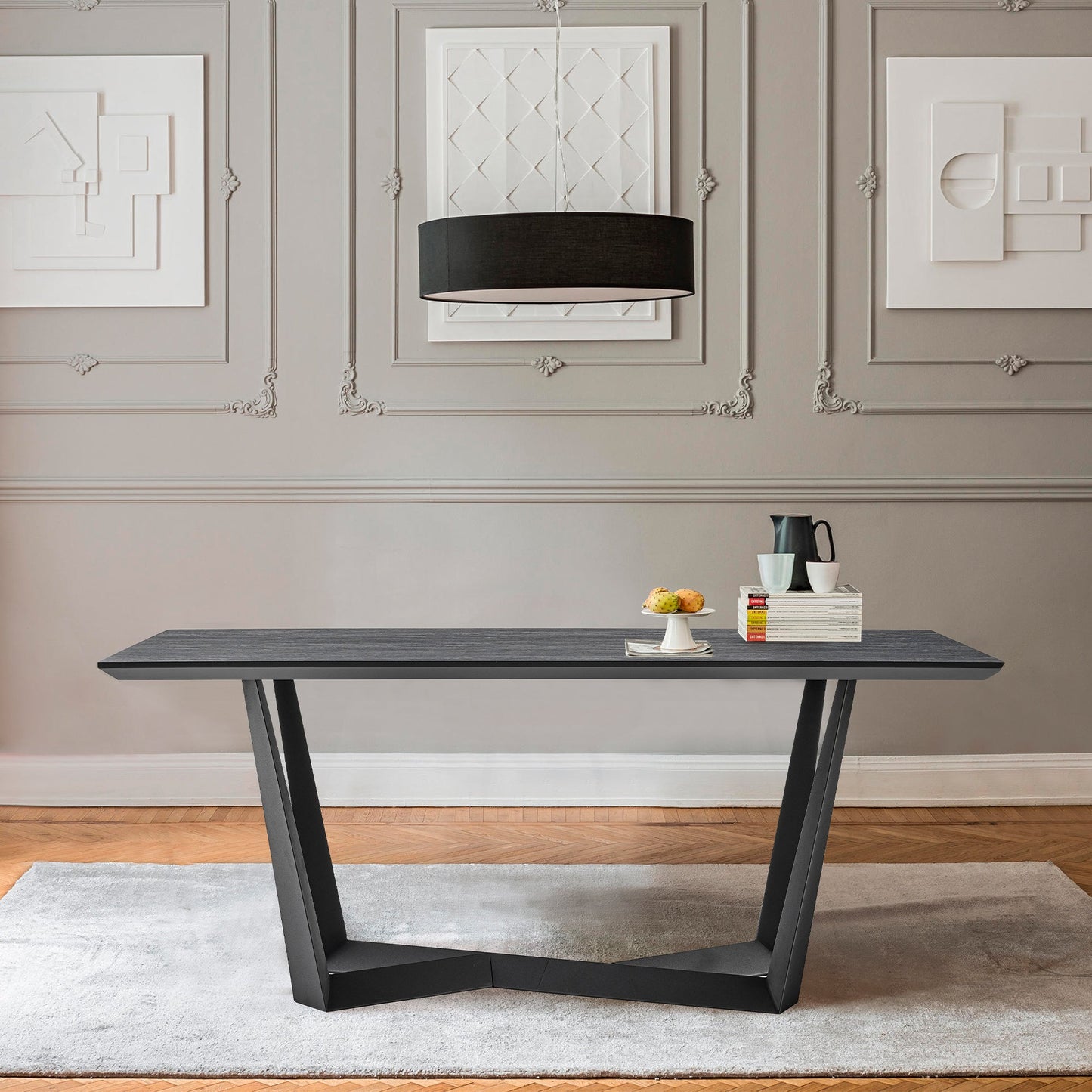 Radford Dark Gray Rectangular Dining Table with Black Finish