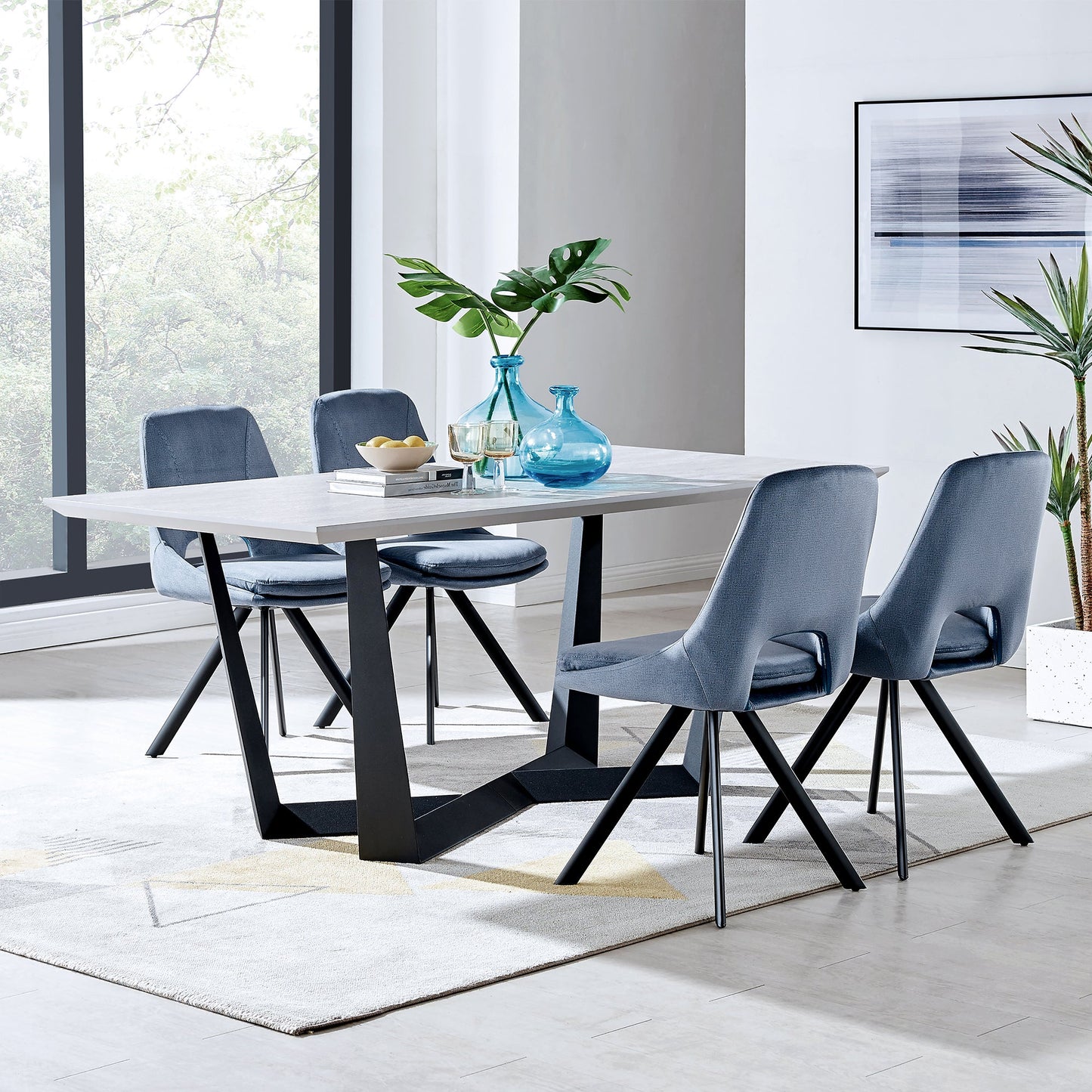 Radford Light Gray Rectangular Dining Table with Black Finish