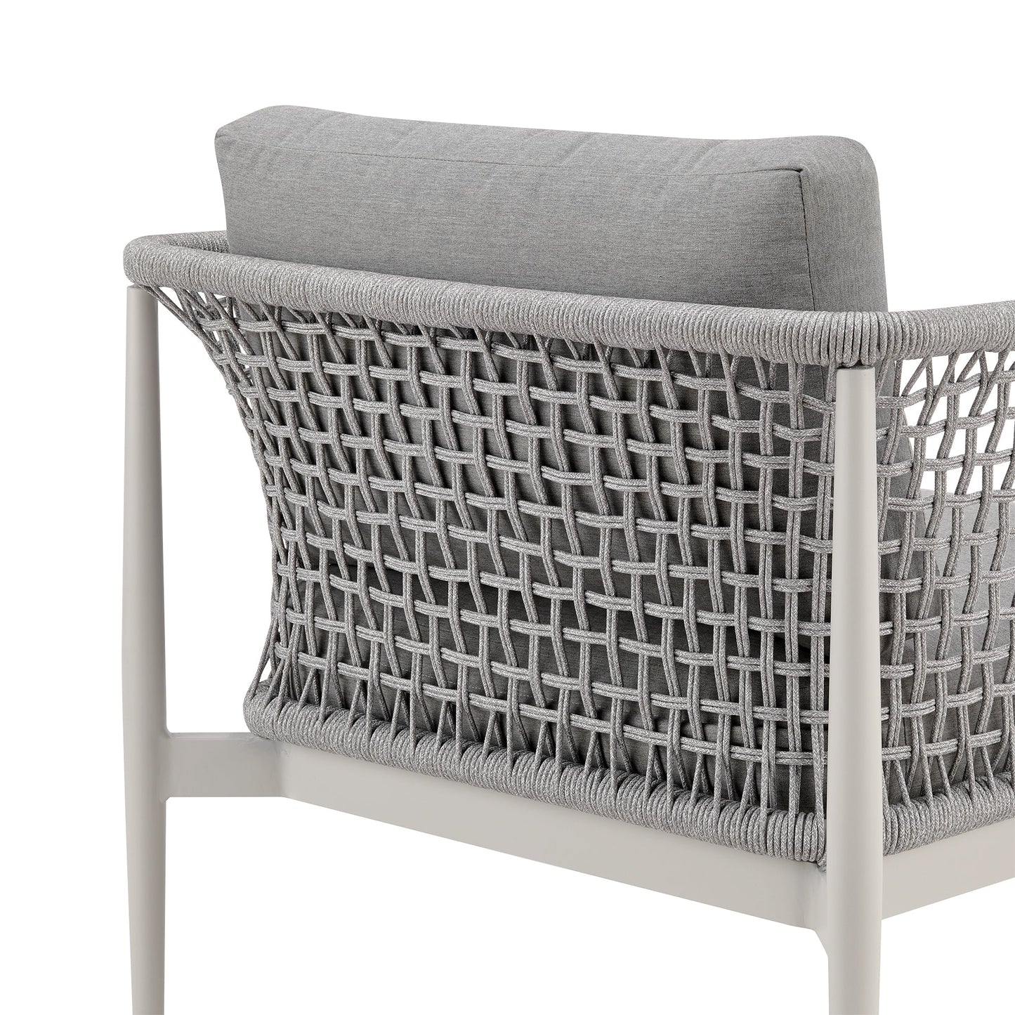 Rhodes Outdoor Patio Armchair in Aluminum with Light Gray Rope and Cushions