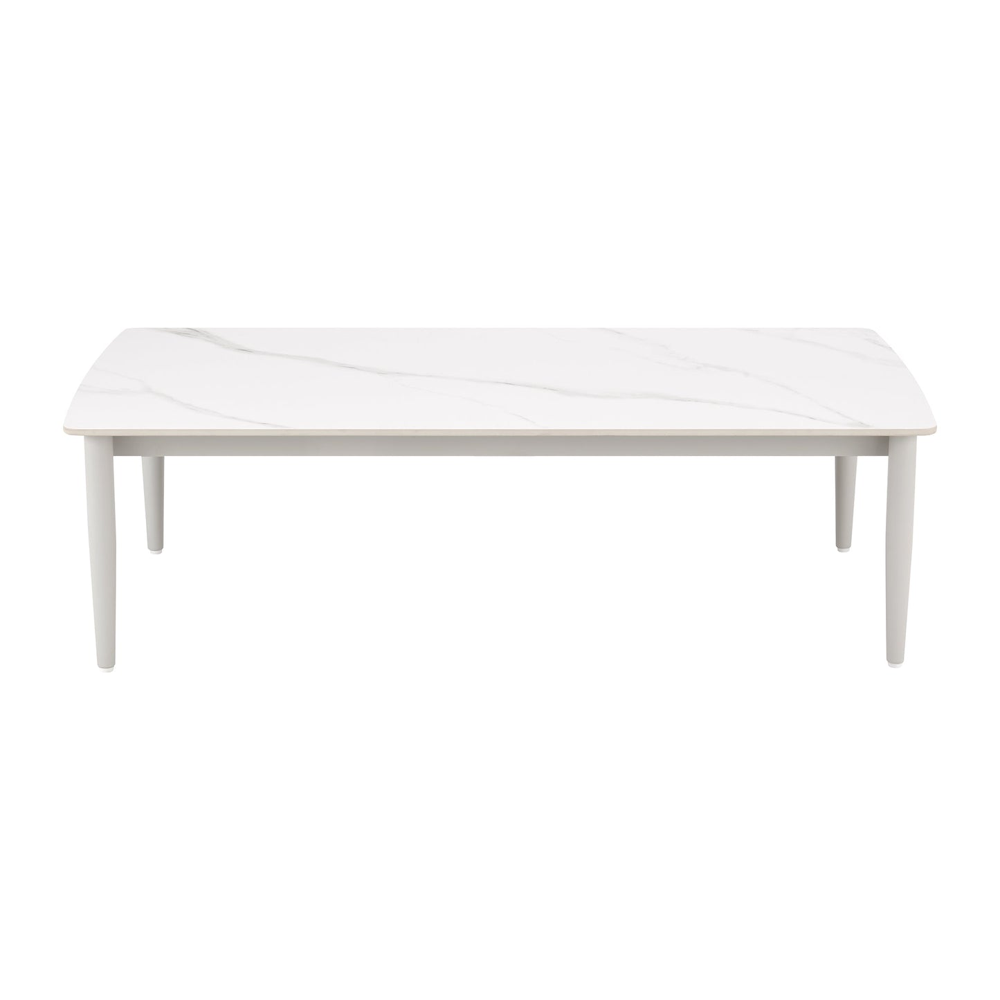 Rhodes Outdoor Patio Rectangular Coffee Table in Snowy Sintered Stone and Porcelain Finish