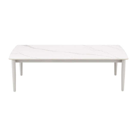 Rhodes Outdoor Patio Rectangular Coffee Table in Snowy Sintered Stone and Porcelain Finish