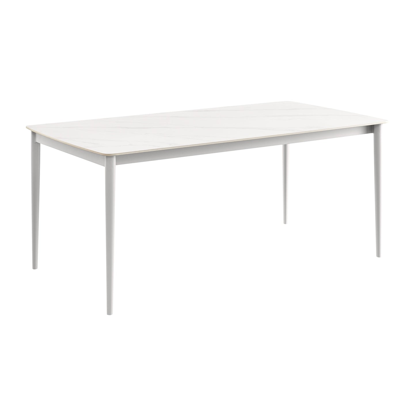 Rhodes Outdoor Patio Rectangular Dining Table in Snowy Sintered Stone and Porcelain Finish