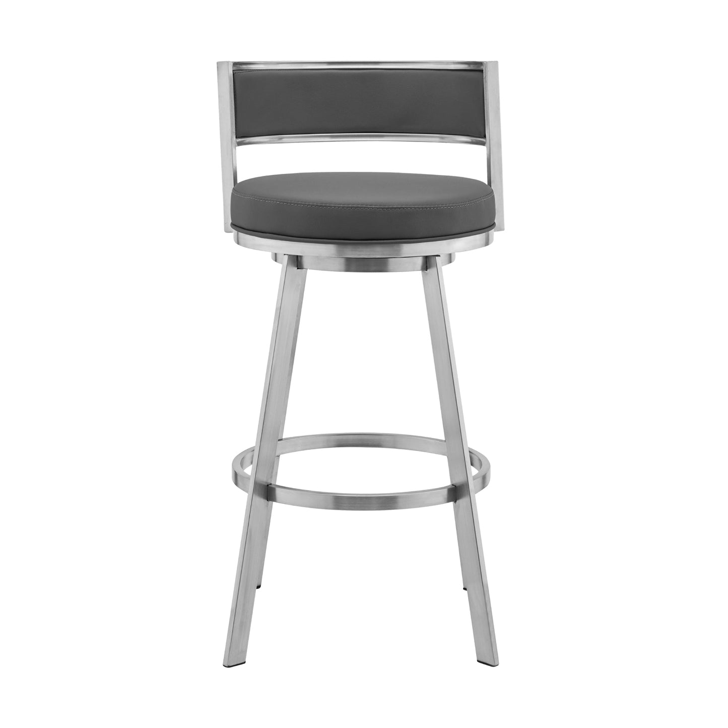 Roman 26" Gray Faux Leather and Brushed Stainless Steel Swivel Bar Stool