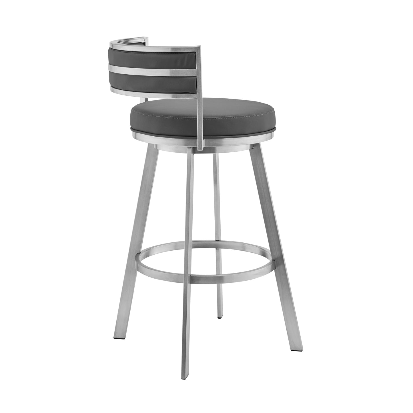 Roman 26" Gray Faux Leather and Brushed Stainless Steel Swivel Bar Stool