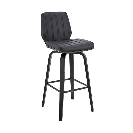 Renee 26" Swivel Gray Faux Leather and Black Wood Bar Stool