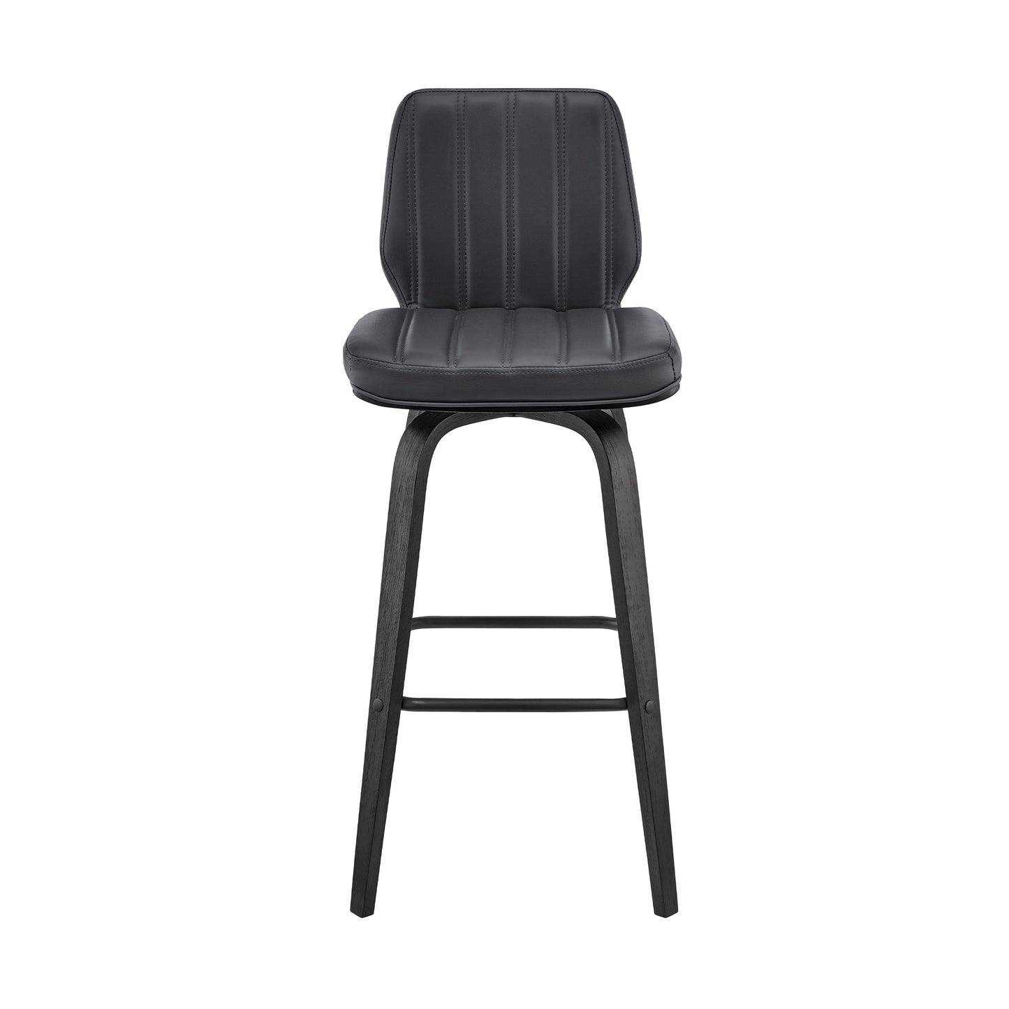 Renee 26" Swivel Gray Faux Leather and Black Wood Bar Stool