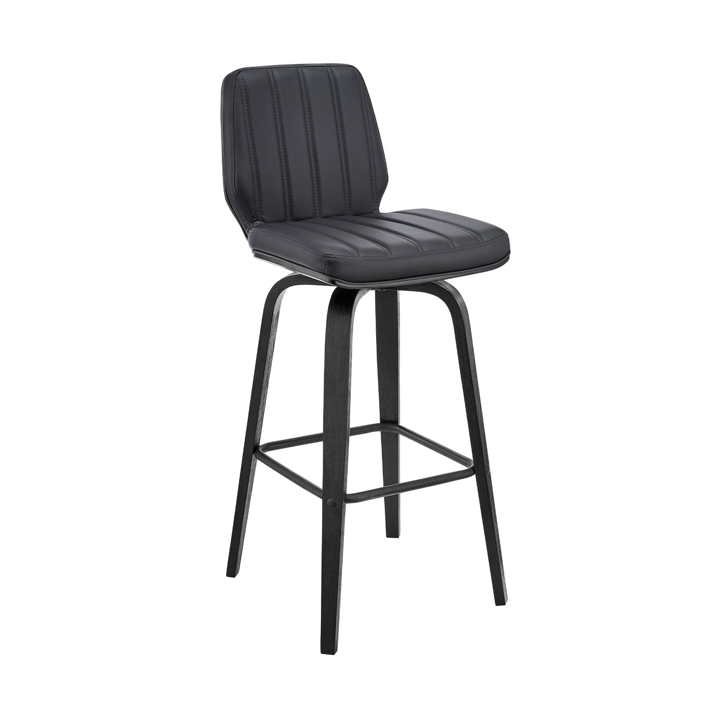 Renee 30" Swivel Gray Faux Leather and Black Wood Bar Stool