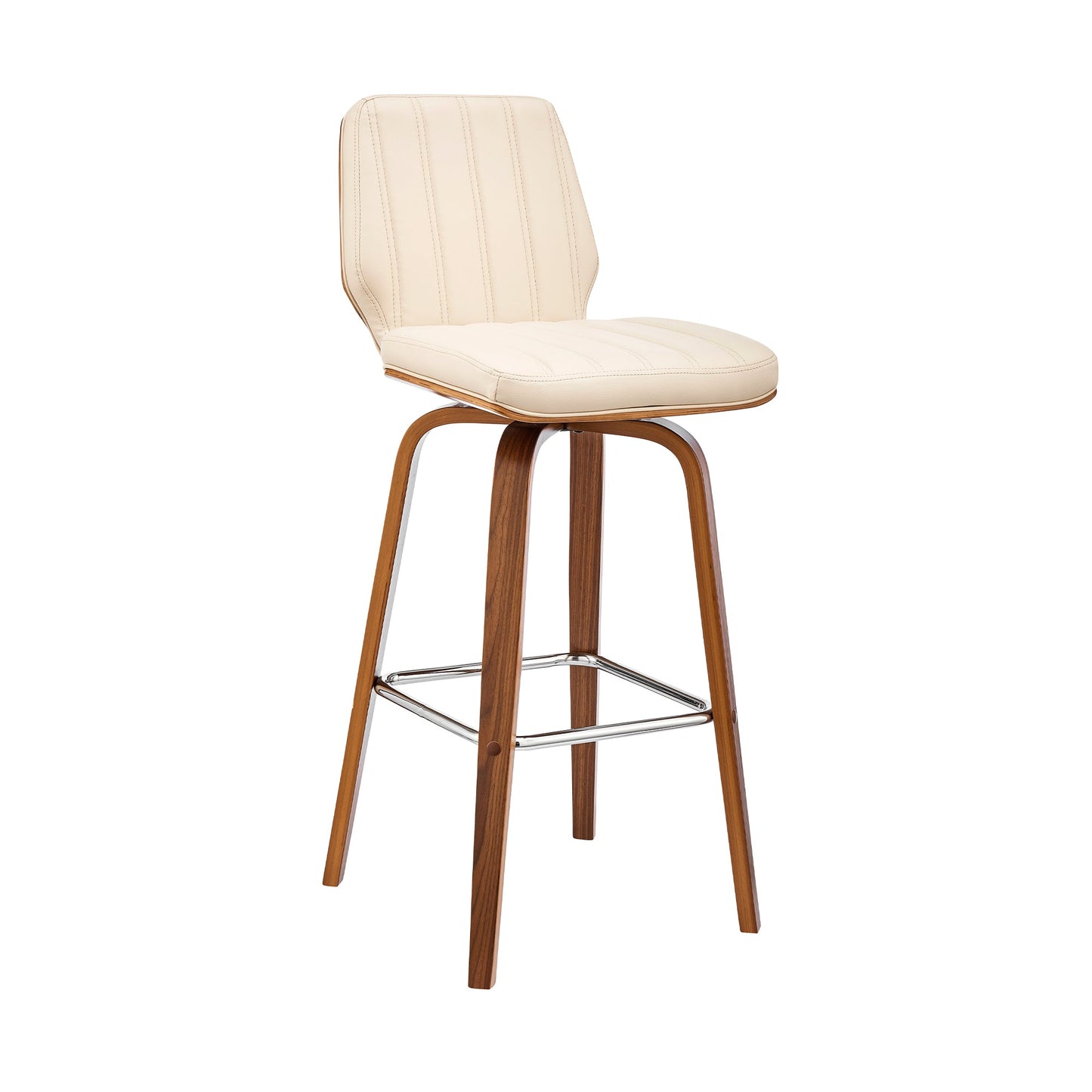 Renee 26" Swivel Cream Faux Leather and Walnut Wood Bar Stool