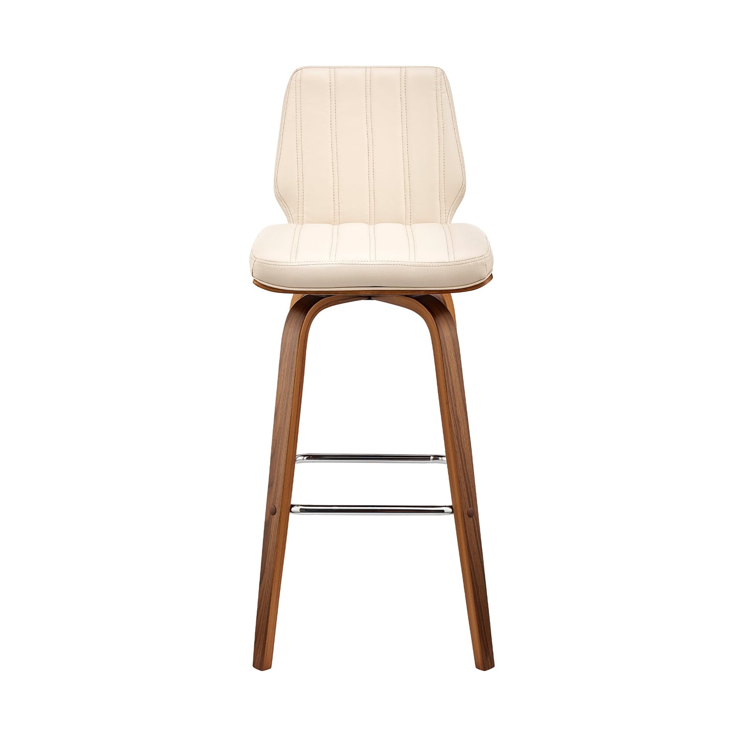 Renee 26" Swivel Cream Faux Leather and Walnut Wood Bar Stool