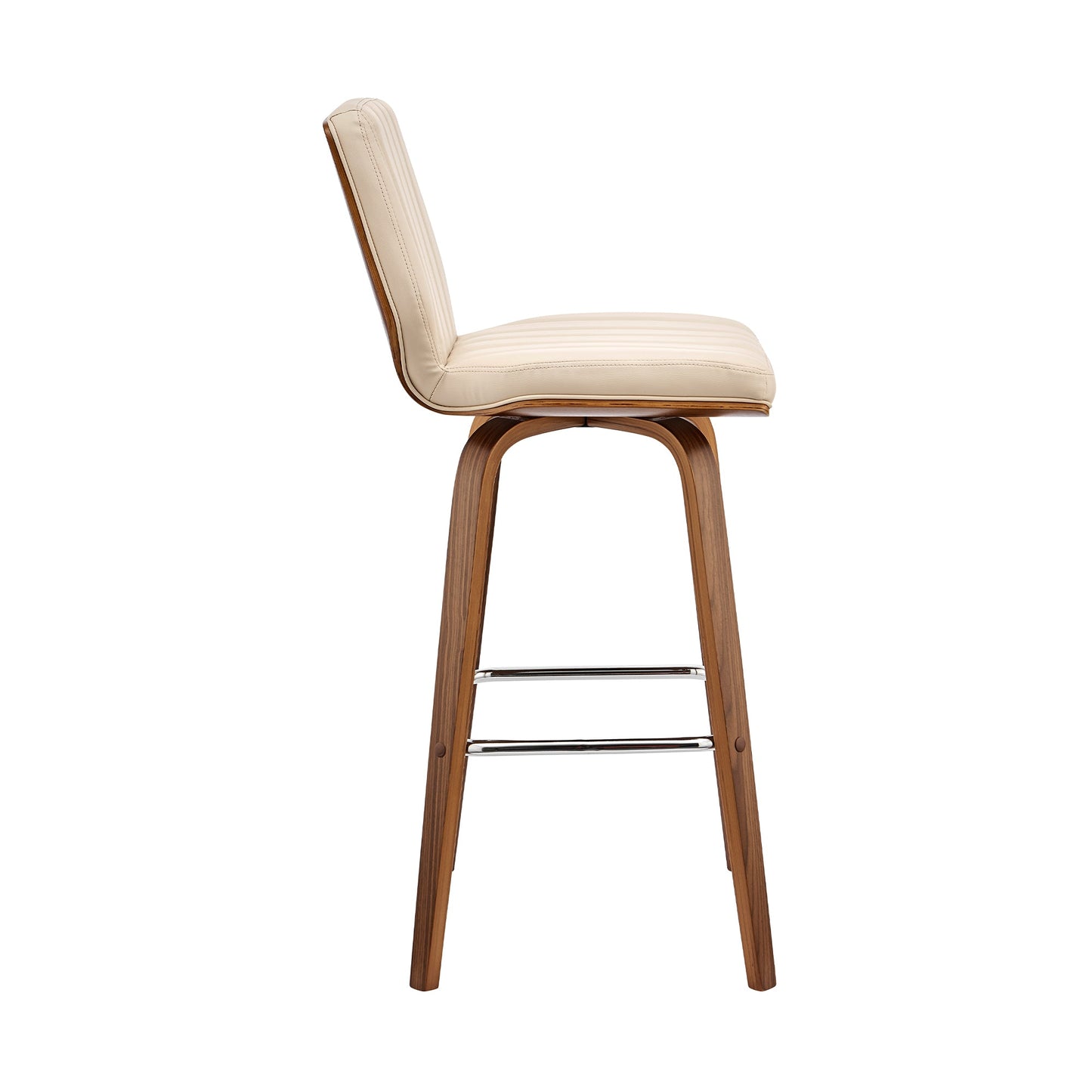 Renee 26" Swivel Cream Faux Leather and Walnut Wood Bar Stool