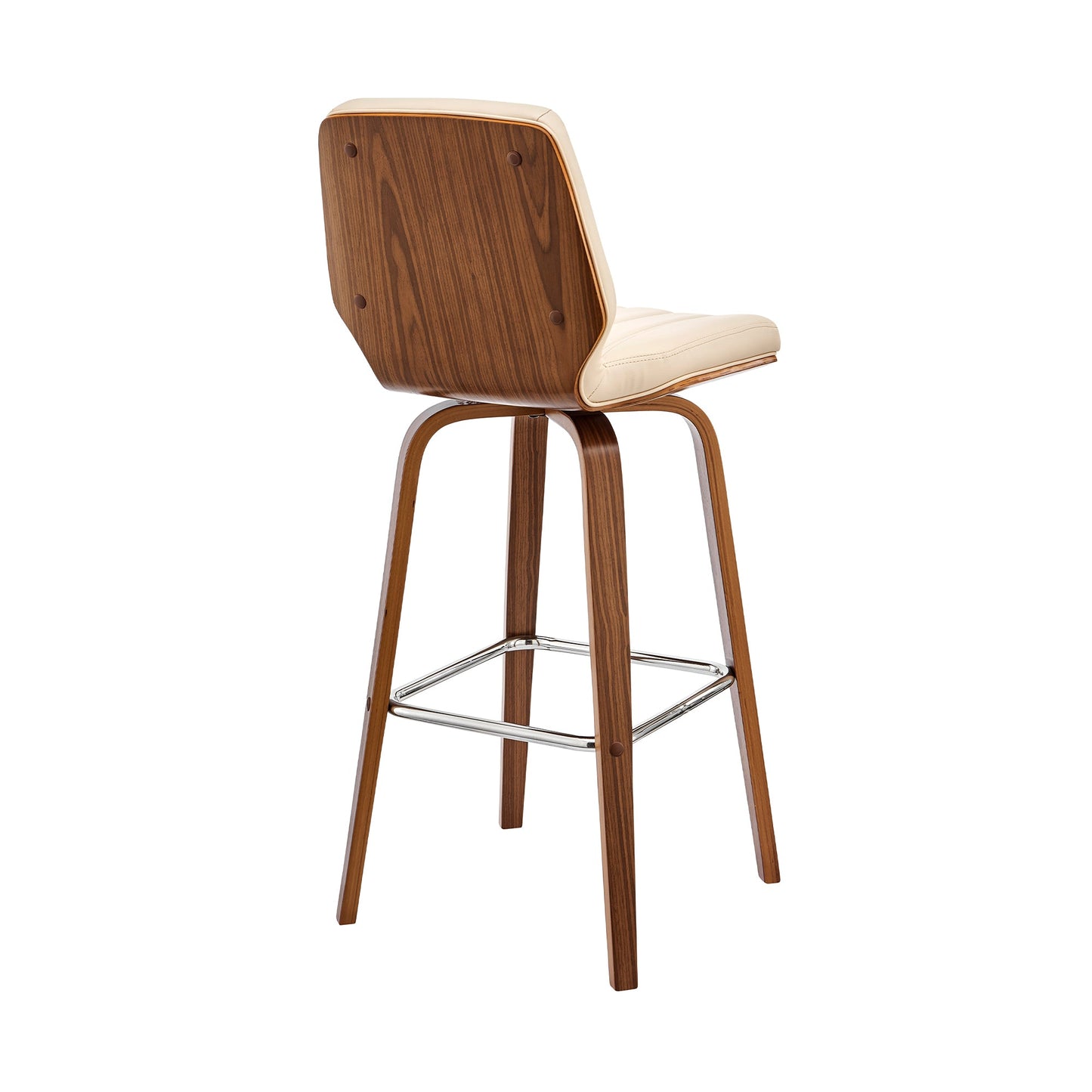 Renee 26" Swivel Cream Faux Leather and Walnut Wood Bar Stool