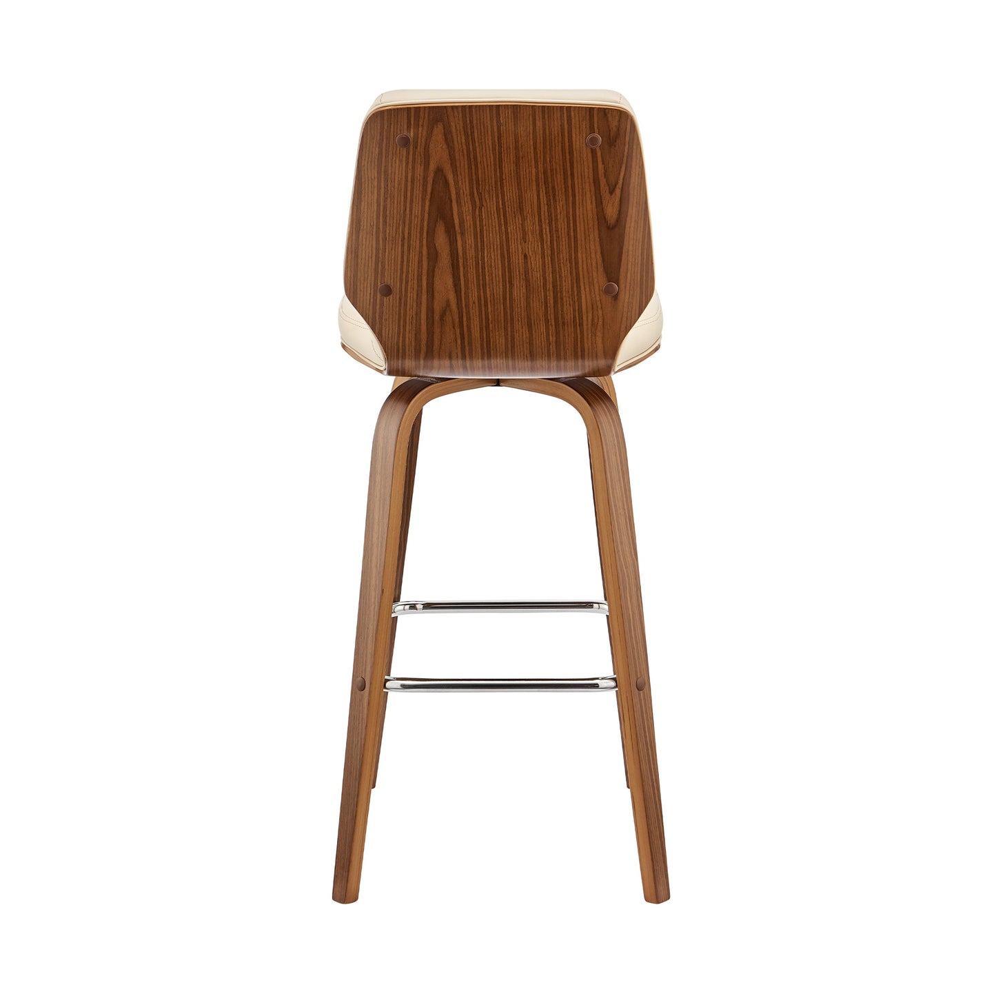 Renee 26" Swivel Cream Faux Leather and Walnut Wood Bar Stool