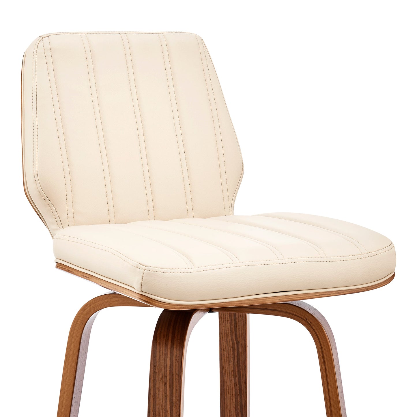 Renee 30" Swivel Cream Faux Leather and Walnut Wood Bar Stool