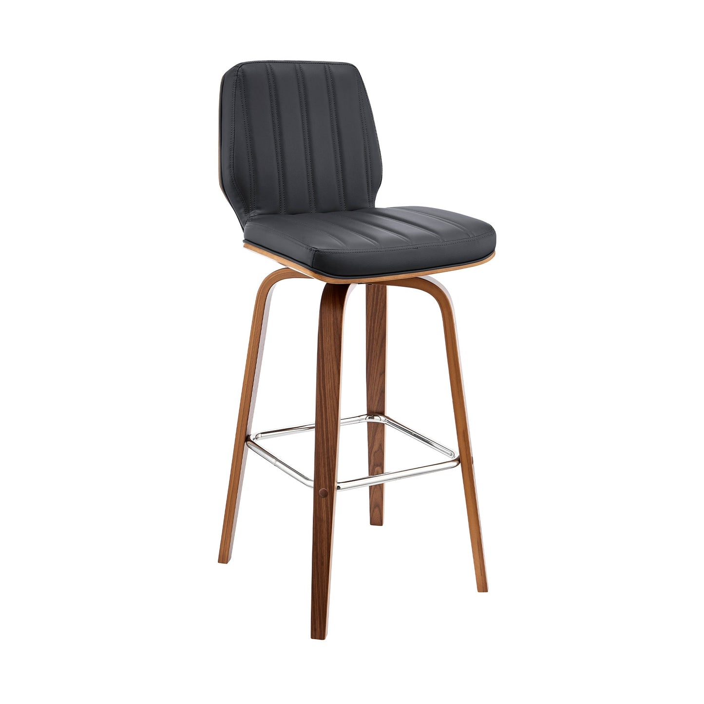 Renee 26" Swivel Gray Faux Leather and Walnut Wood Bar Stool