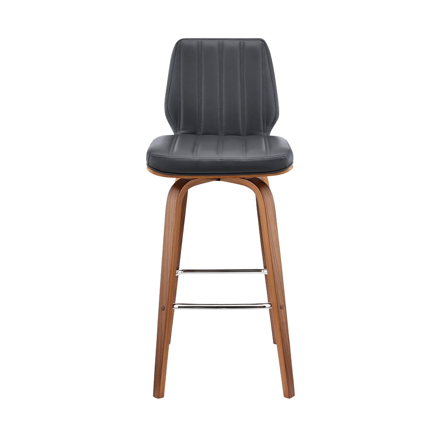 Renee 26" Swivel Gray Faux Leather and Walnut Wood Bar Stool