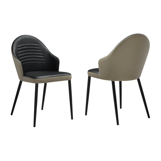 Rocco Upholstered Dining Chair in Taupe Gray and Black Faux Leather with Black Metal Legs - Set of 2