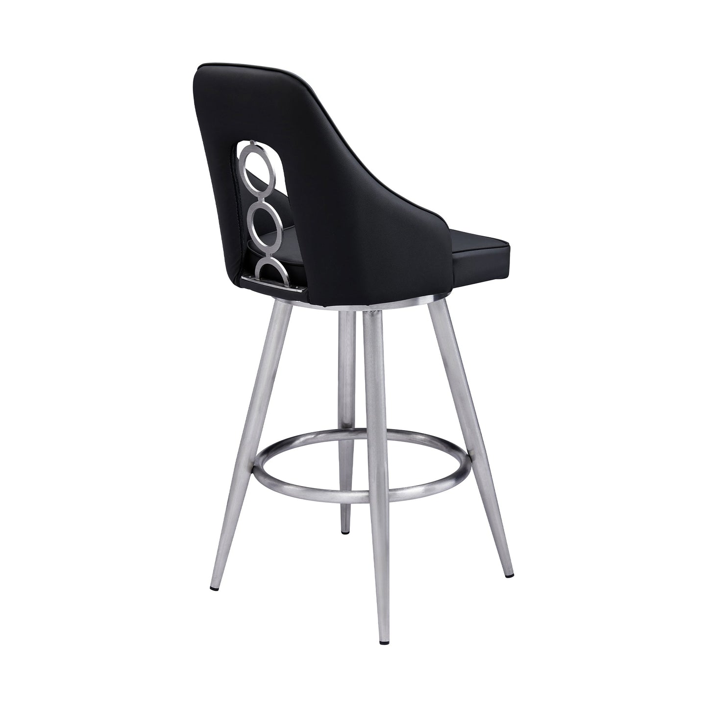 Ruby 26" Counter Height Swivel Black Faux Leather and Brushed Stainless Steel Bar Stool