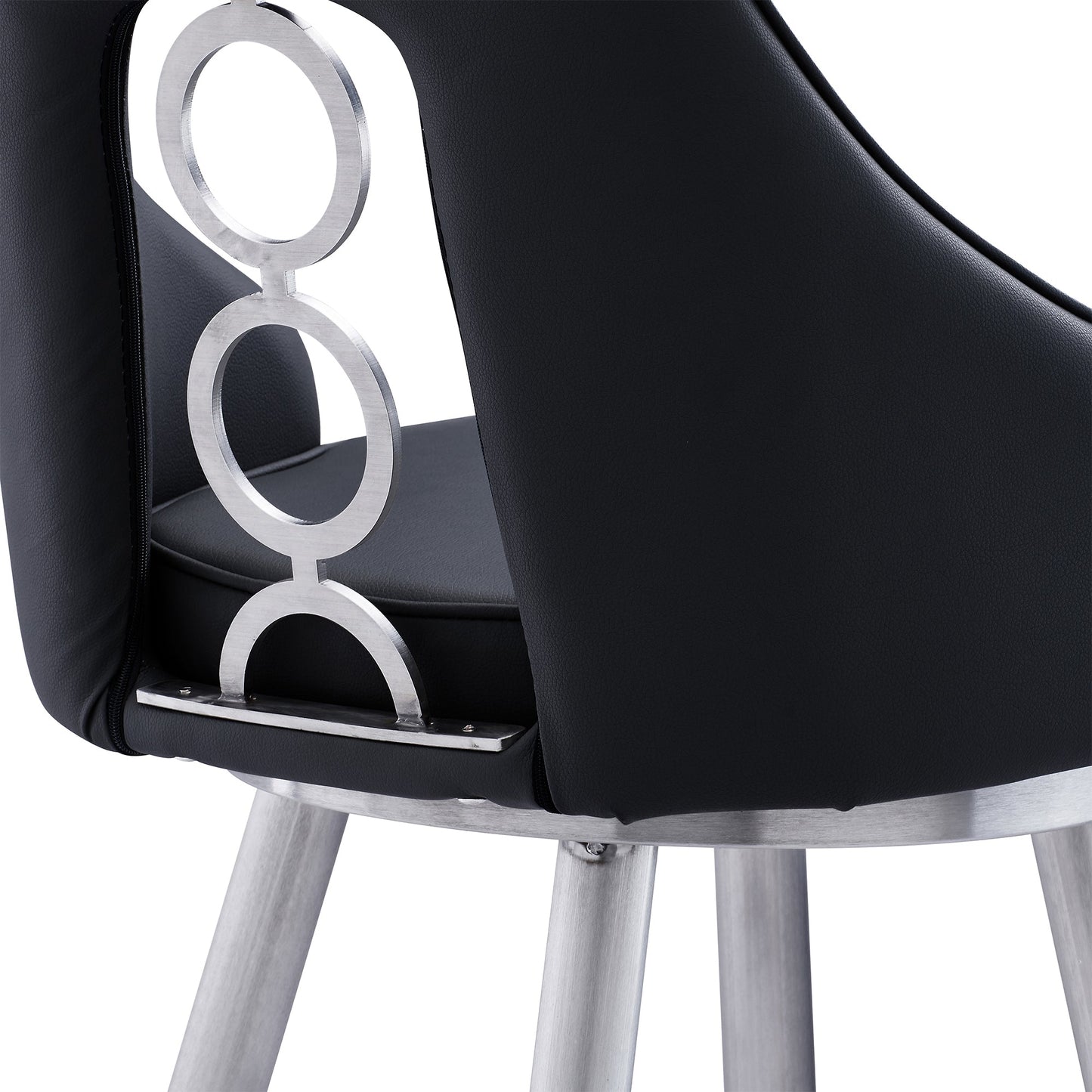 Ruby 26" Counter Height Swivel Black Faux Leather and Brushed Stainless Steel Bar Stool