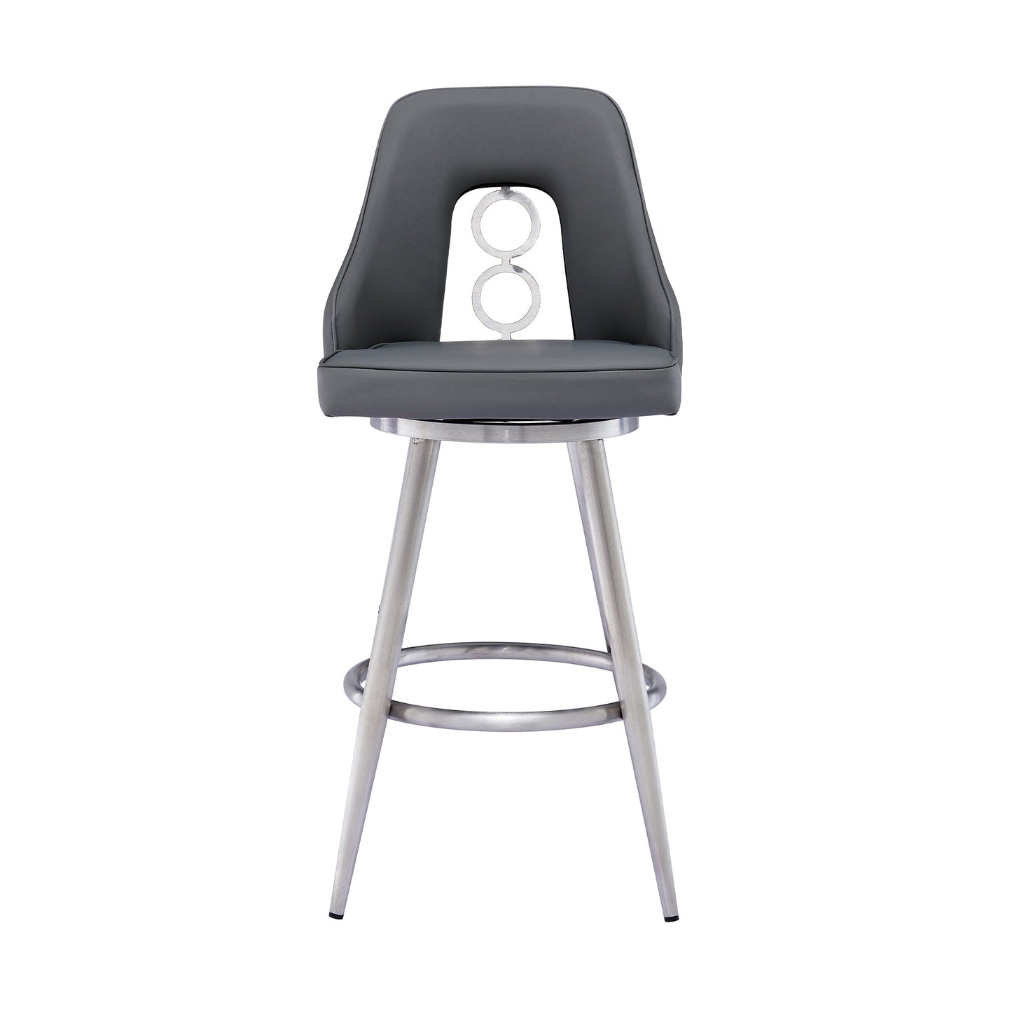 Ruby 26" Counter Height Swivel Gray Faux Leather and Brushed Stainless Steel Bar Stool