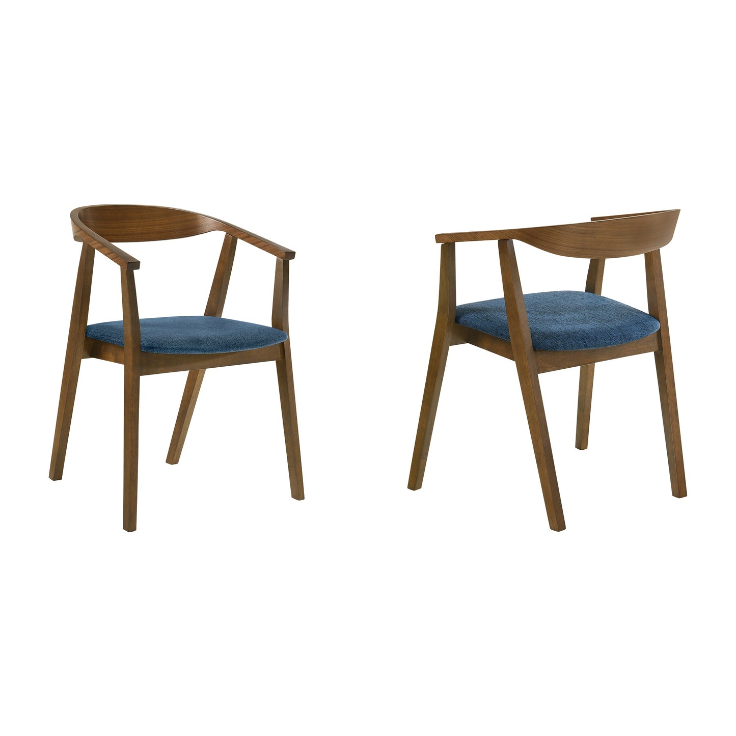 Santana Wood Dining Chair in Walnut Finish with Blue Fabric - Set of 2