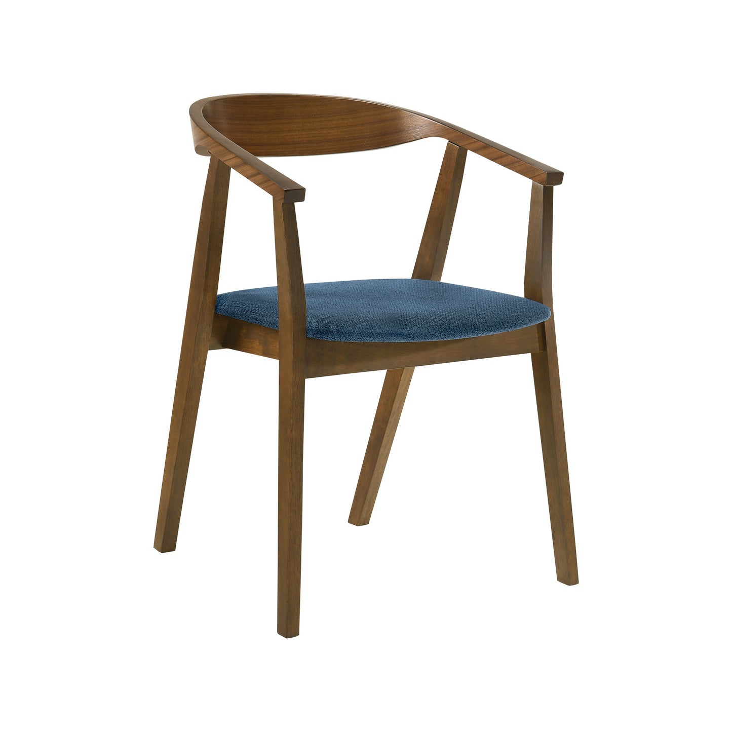 Santana Wood Dining Chair in Walnut Finish with Blue Fabric - Set of 2